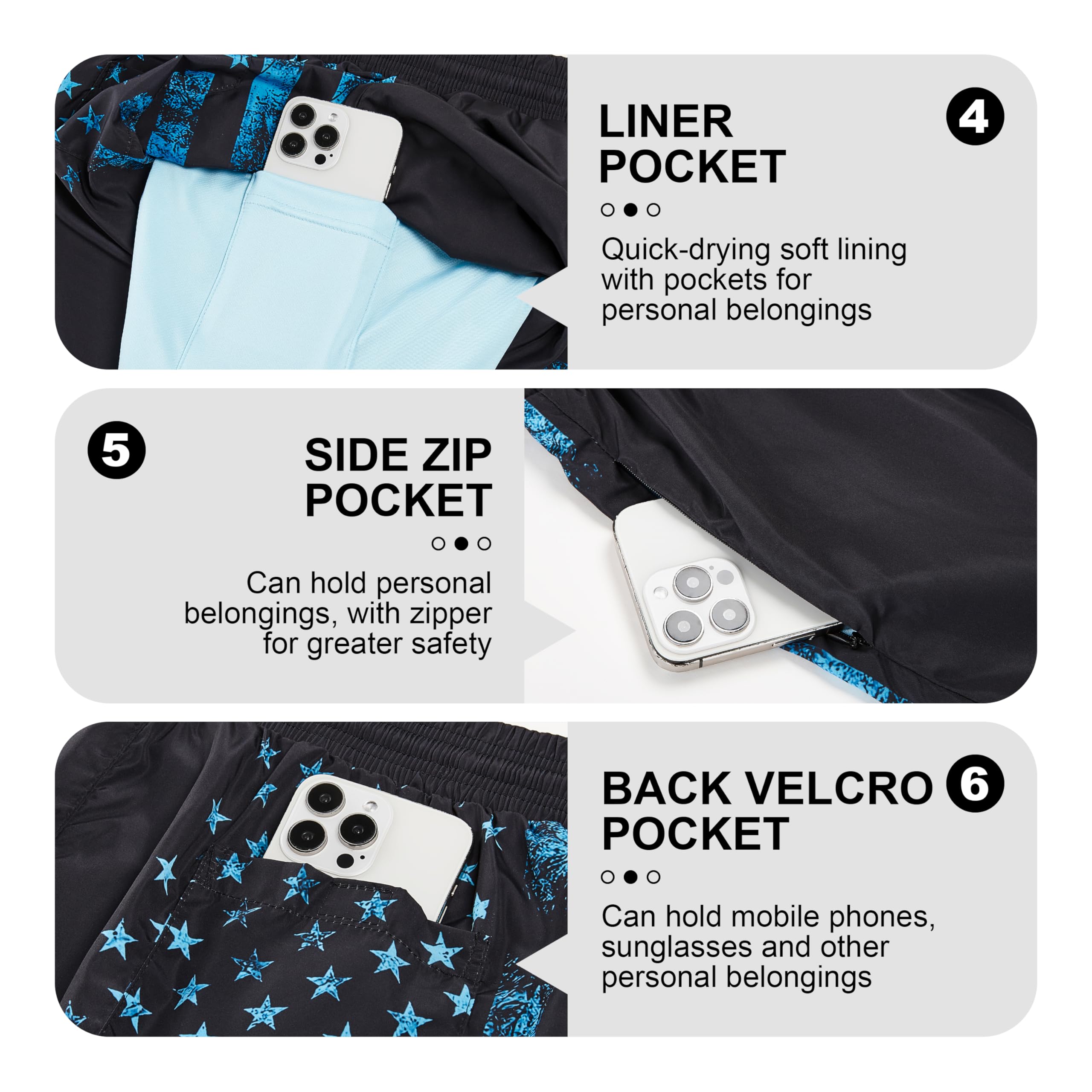 FT FENTENG Traje de baño para hombre con forro de compresión de 5 pulgadas, pantalones cortos elásticos de secado rápido, bolsillos con cremallera, trajes de baño 2 en 1 para hombre