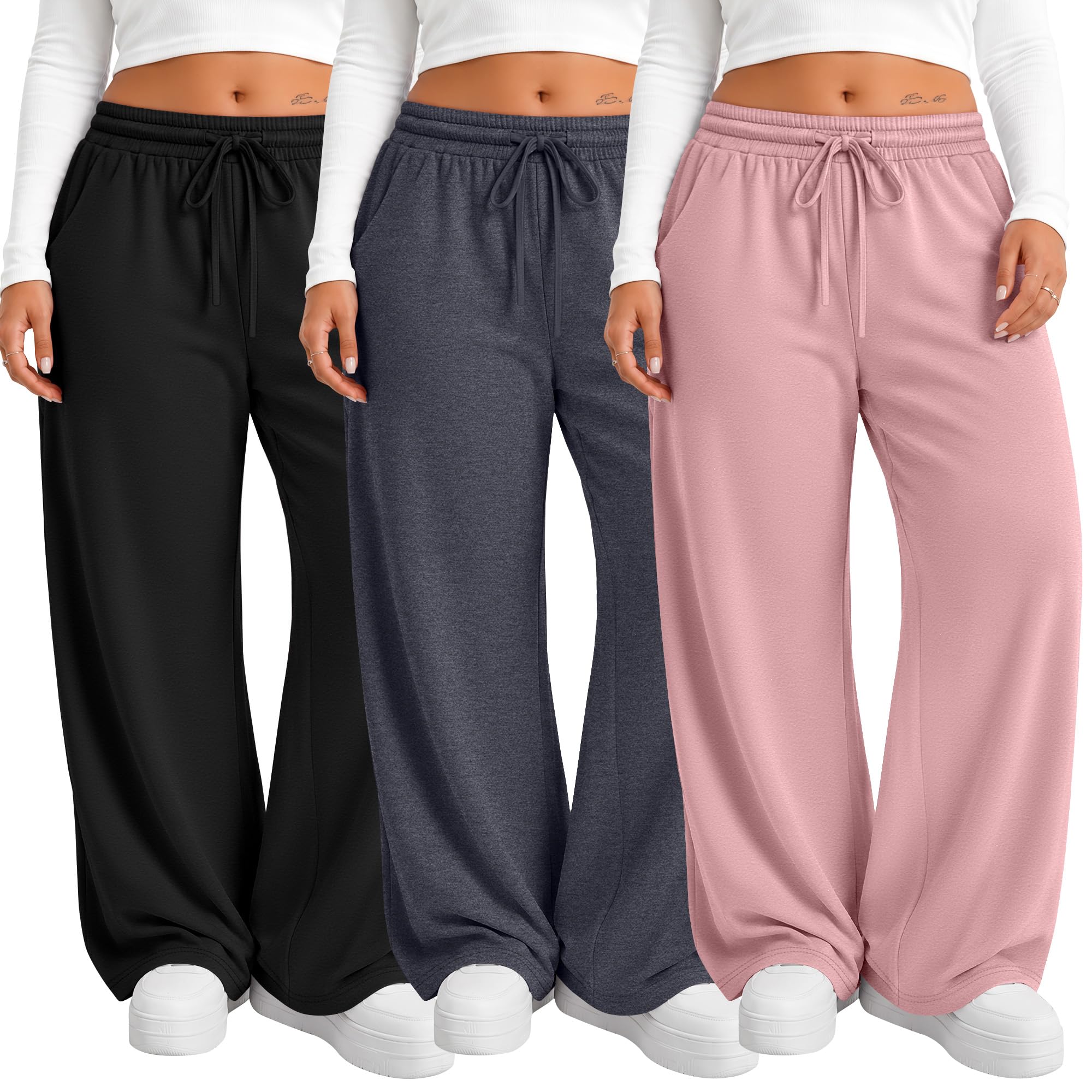 Neer 3 Pack Women's Plus Size Sweatpants Wide Leg Athletic Pants