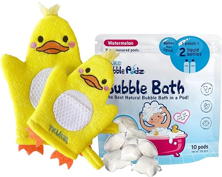 TruKid Watermelon Bubble Podz & BubbleGlove Set Bubble Bath Pods and 2 Wash Gloves for Toddlers and Kids