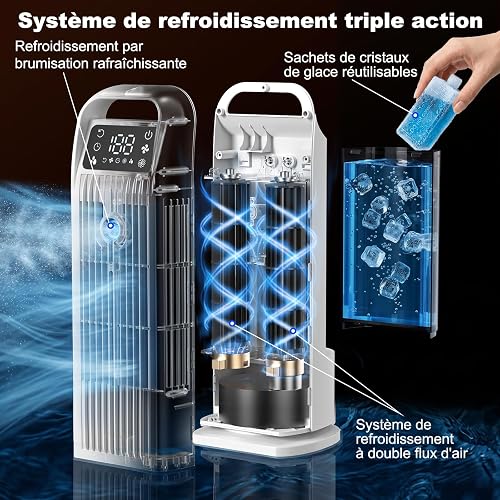 Climatiseur Mobile 6 in 1, Climatiseur Portable Silencieux avec Refroidisseur d'air 1200ml, 1-12H Minuteries, 4 Vitesses, 120°Oscillation, Touches Tactiles (Blanc sucre) - 3