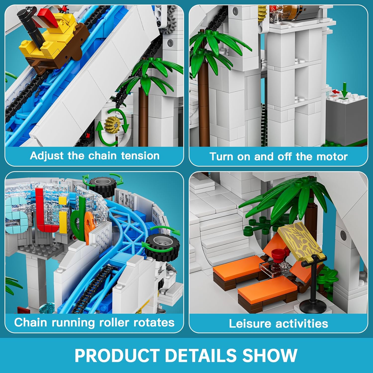 Mould King Water Slide Toy Building Block, Aqua Coaster Model Set, Collectible Amusement Water Park Kits for 14+ and Adults (2088 PCS)