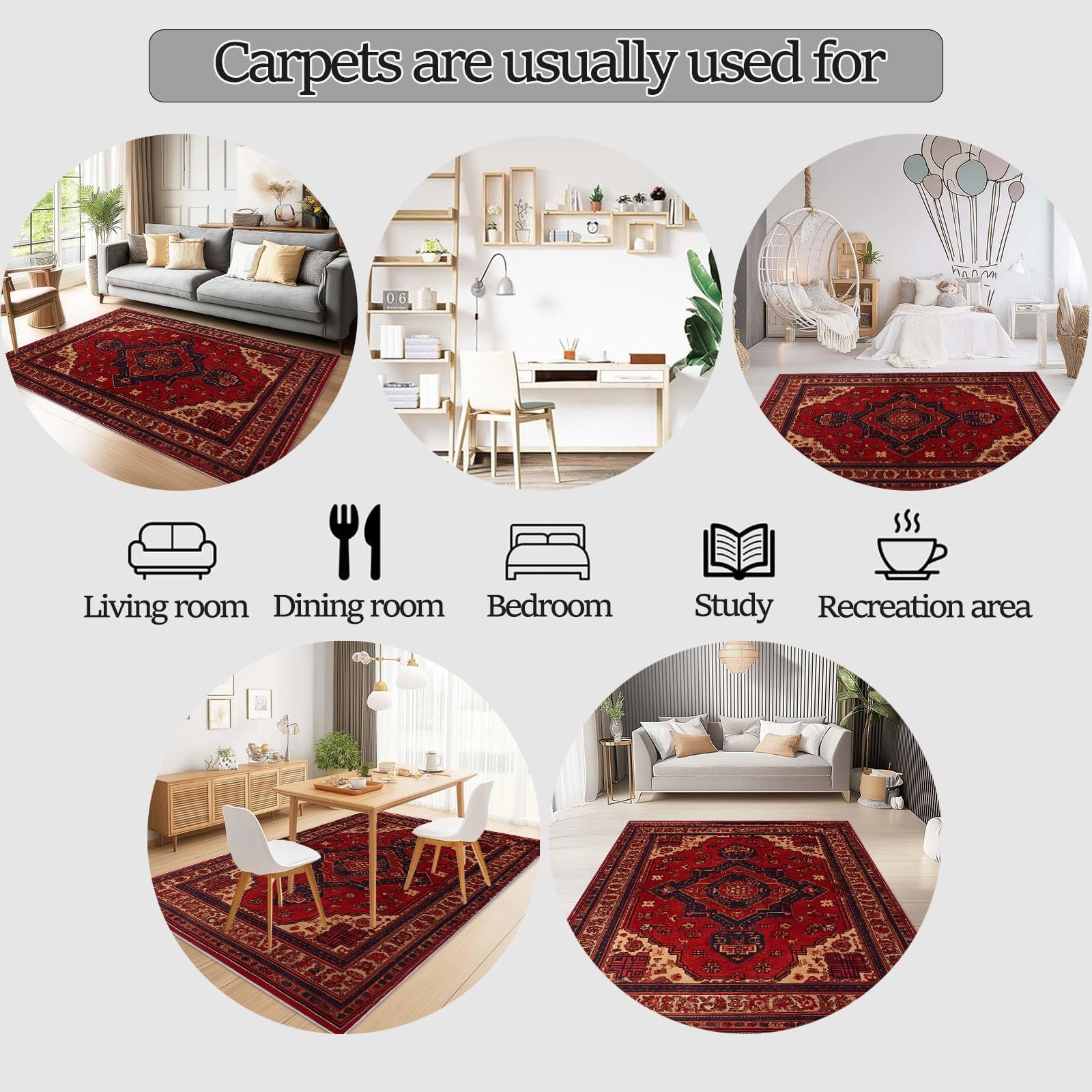 Niedriger Stapel Teppich Antirutschunterlage 120 x 180 cm, Traditionell Persischer Stil Geometrisch Floral Teppich Wohnzimmer, Rot Teppiche Waschbar für Küche, Flur, Schlafzimmer, Spielzimmer