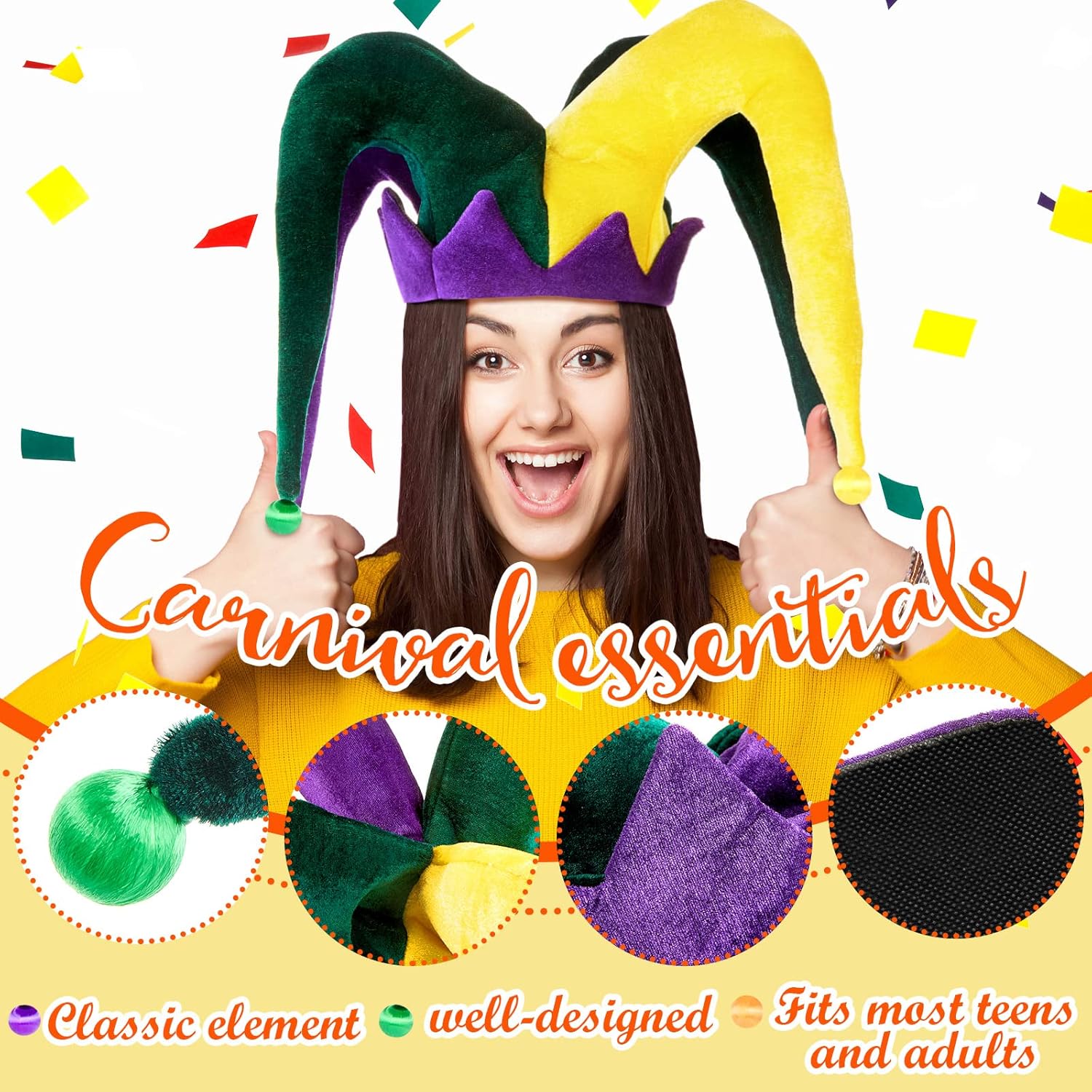Geyoga 2 Pair Mardi Gras Jester Hat Jester Giant Mardi Gras Hat Adult Funny Costume Carnival Dress Accessories for Women Men Masquerade Cosplay Decoration