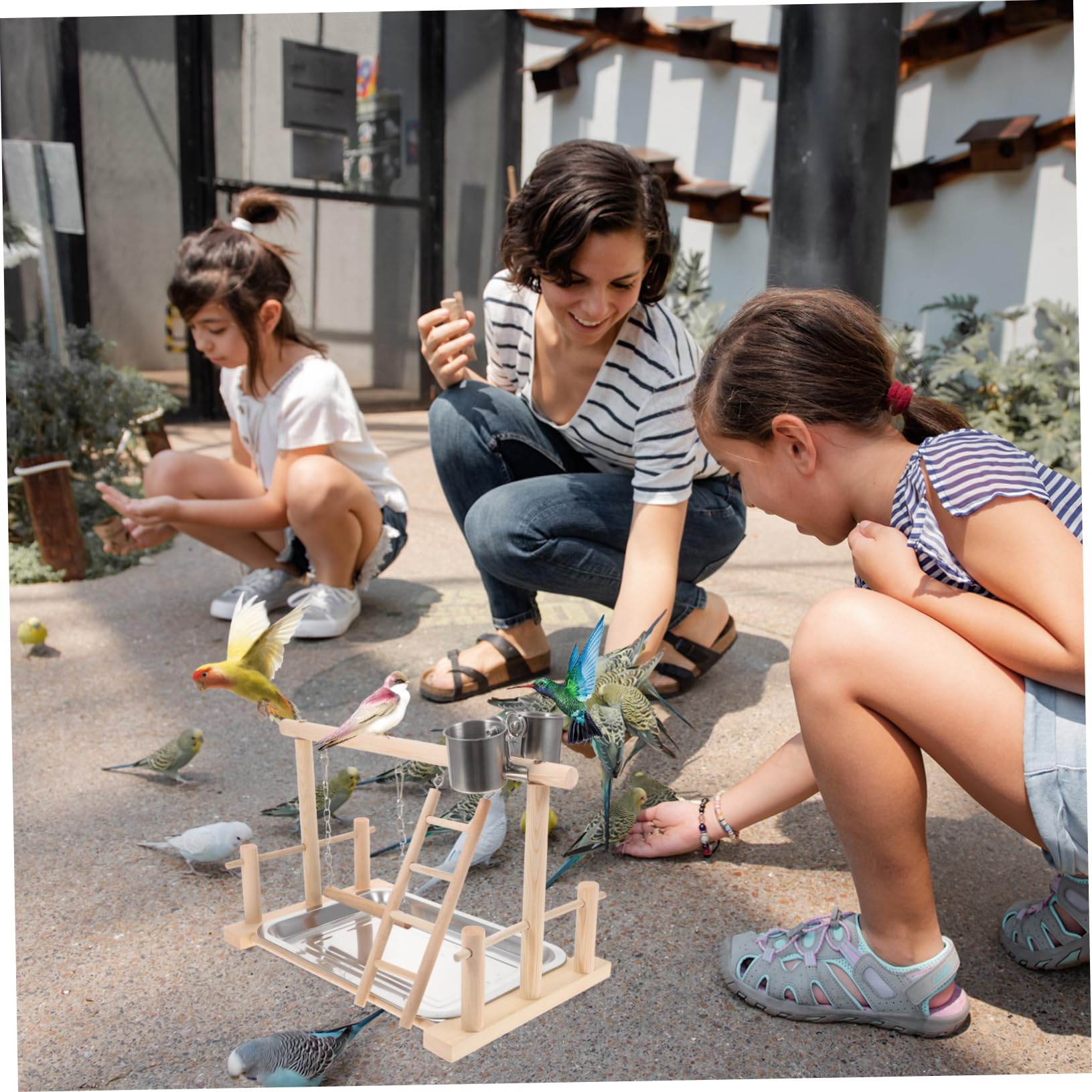 Happyyami 1set Parco Giochi Per Uccelli Legno Con e Altalena Attività Interattiva Per Pappagalli Cocorite e Uccelli Di Piccole Centro Divertimento Per Benessere Del Tuo Pet
