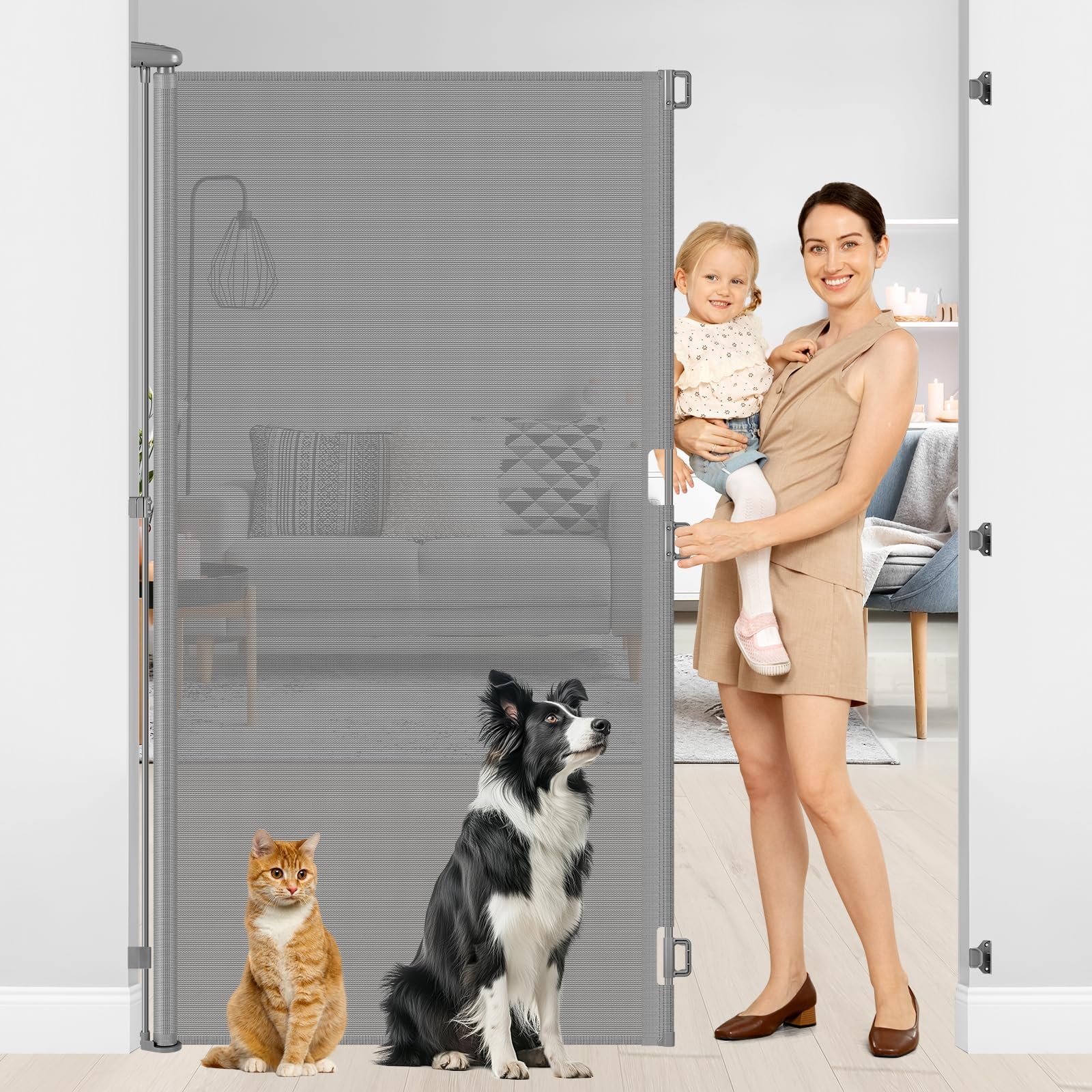 72 Inch Tall Retractable Baby Gate Retractable Pet Gate Indoor Pet Barrier for Dogs 55 Inch Wide 6 Foot Extra Tall Baby Gates for Doorways 6 Ft Puppy Gates for The House/Front Porch/Outdoor