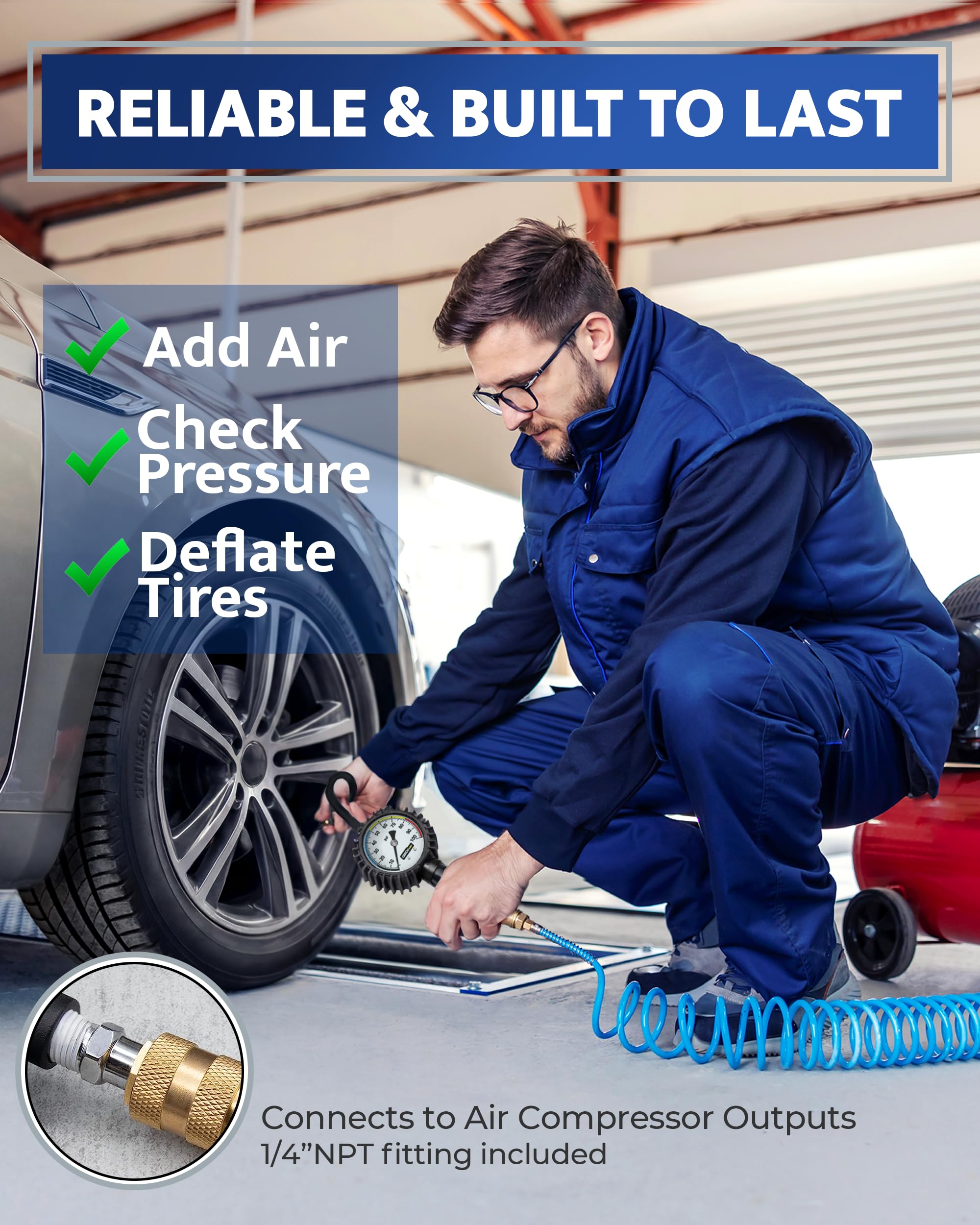 Air Chuck & Tire Pressure Gauge - Inflator Kit -2