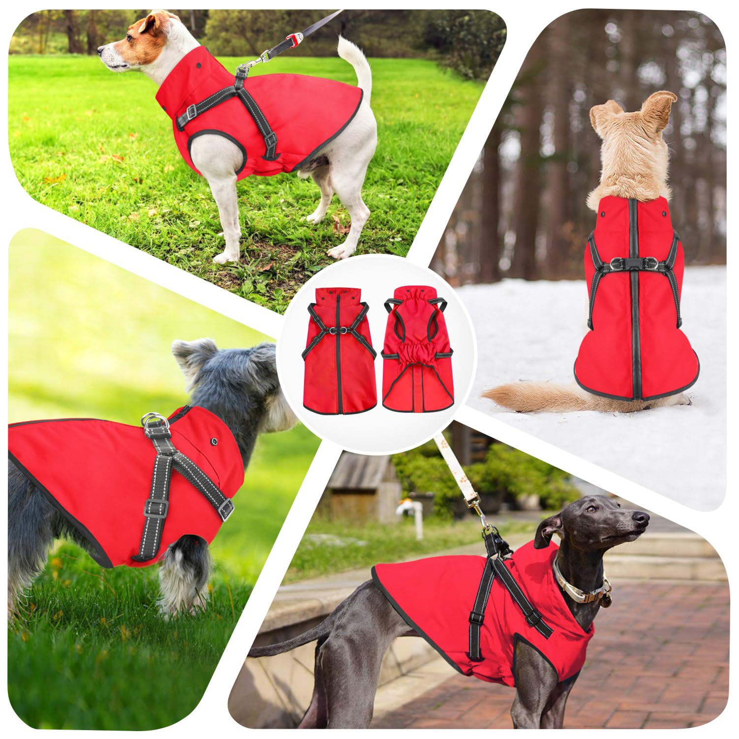 Manteau de Pluie imperméable pour Chien à Capuche réfléchissant pour Chien Veste de Pluie réglable pour Chiens et Chiots de Petite Moyenne et Grande Taille(Rouge, L)