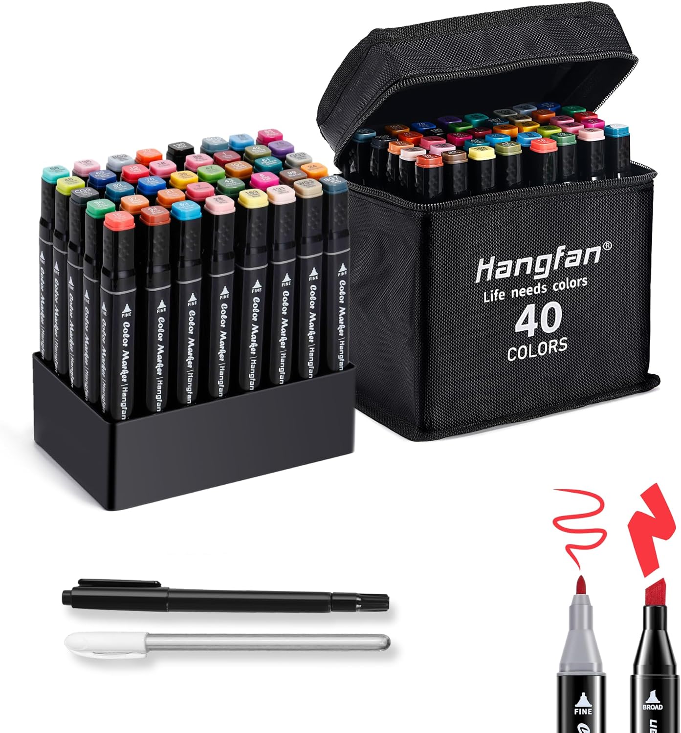 Art Markers, for Adult Coloring Books No Bleeding,40 Colors Dual Tip Alcohol Markers Brush Tip,Give 1 White Highlighter,1 Tracing Pen,Anime Coloring Sketch Illustrations (Black Pen Container)