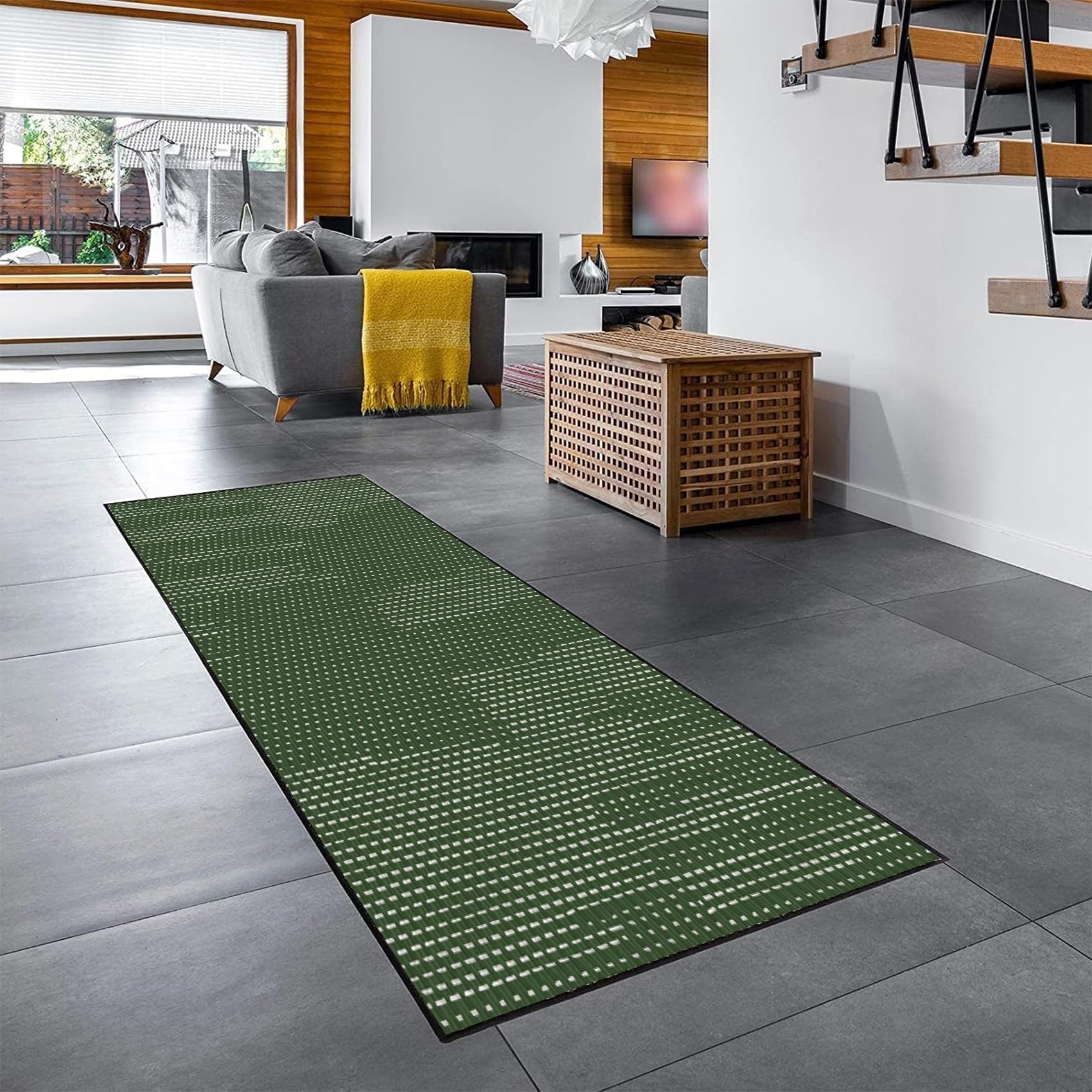 Tapis de cuisine 40x270 cm moderne lavable patchwork vert et antidérapant