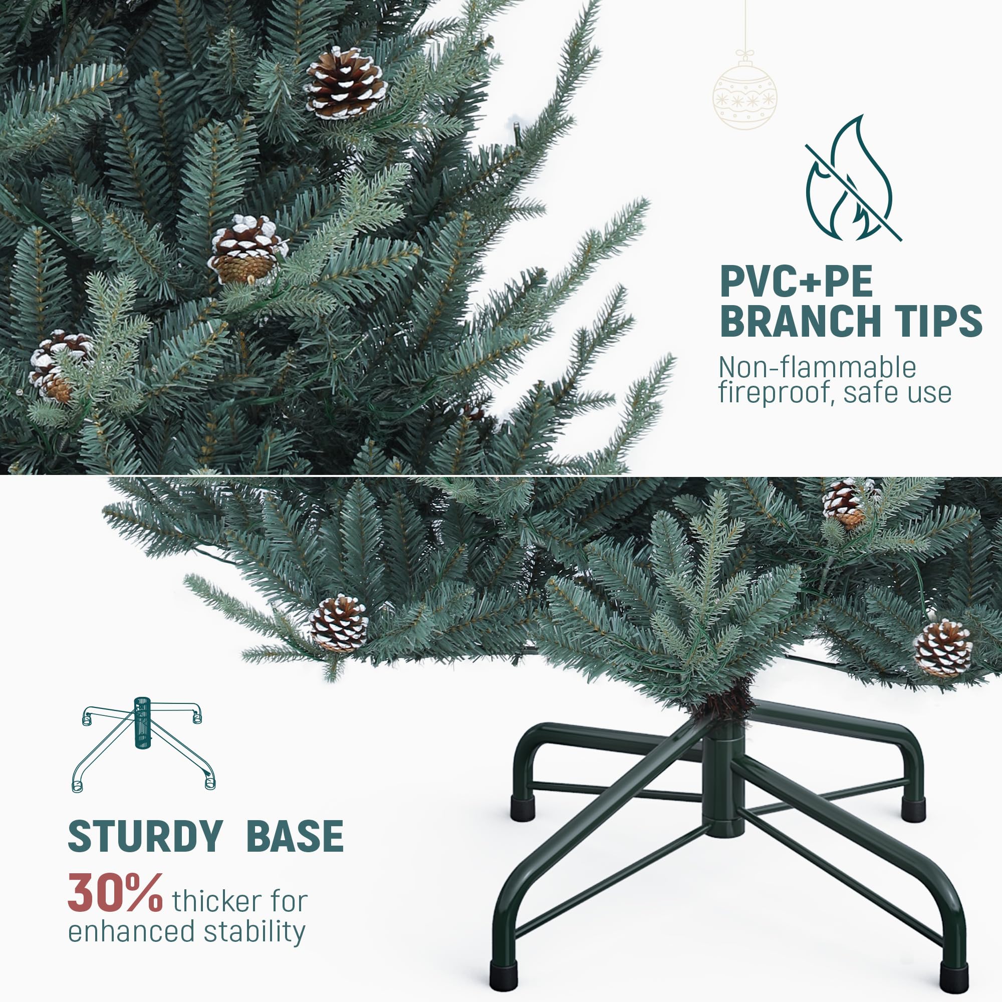 YITAHOME Sapin de Noël Artificiel pré-décoré de 1,8 m avec télécommande, Technologie de charnière, 1176 Pointes Mixtes PE/PVC, 35 Pommes de pin, 300 lumières et 11 Modes d'éclairage