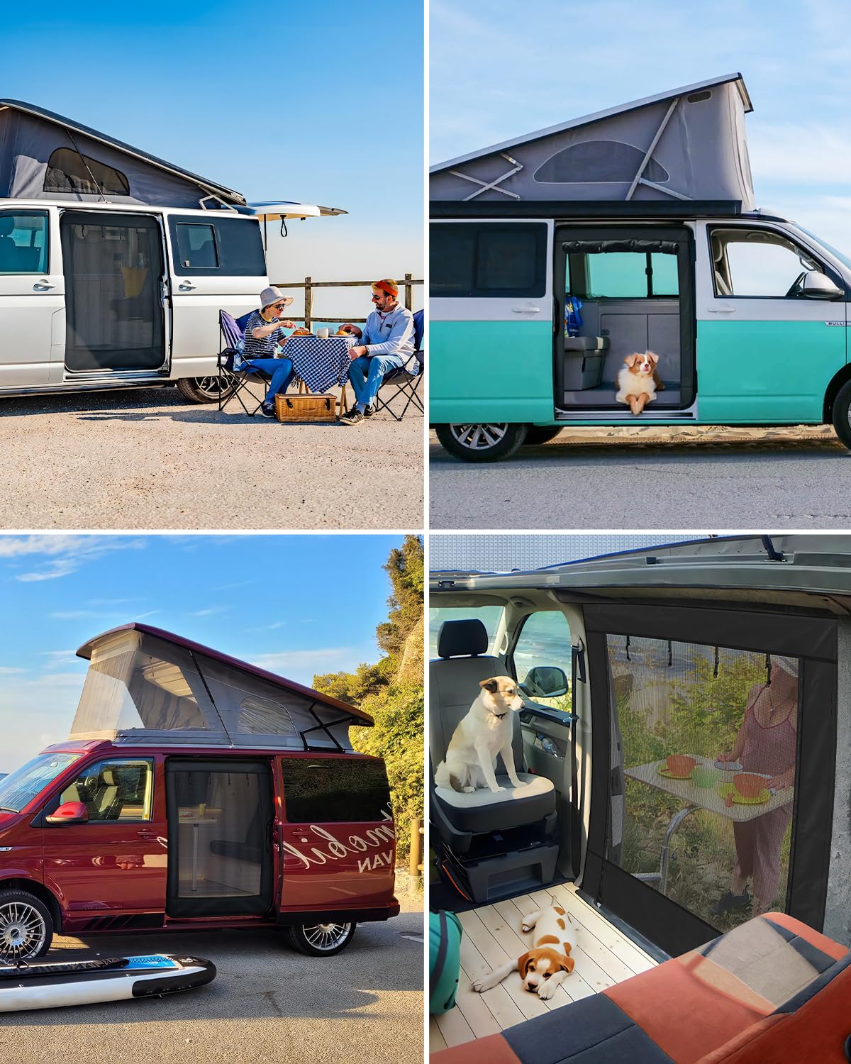 SUPAREE 5'x 5' Zanzariera T5 Zanzariera Porta Van Furgone Porta Laterale con Cerniera e Chiusura a Strappo per T5 T6 Furgone Campeggio Viaggio (Maglia Nera)