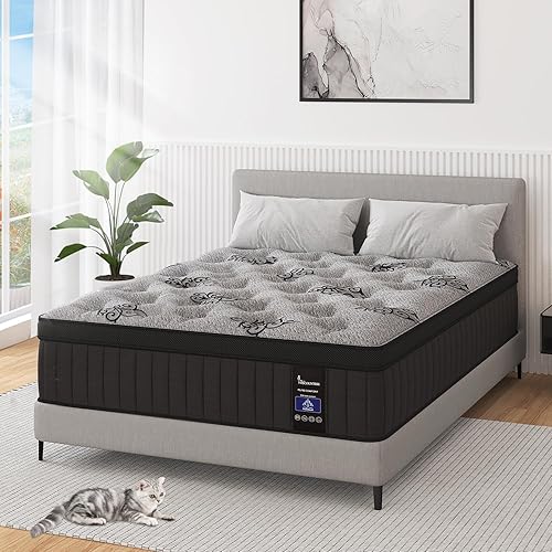 Full Mattress, 14 Inch Hybrid Mattresses Bed in a Box with Gel Memory Foam & Pocket Spring, Euro Top, Medium Firm for Back Support & Pressure Relief, Motion Isolation, Grey