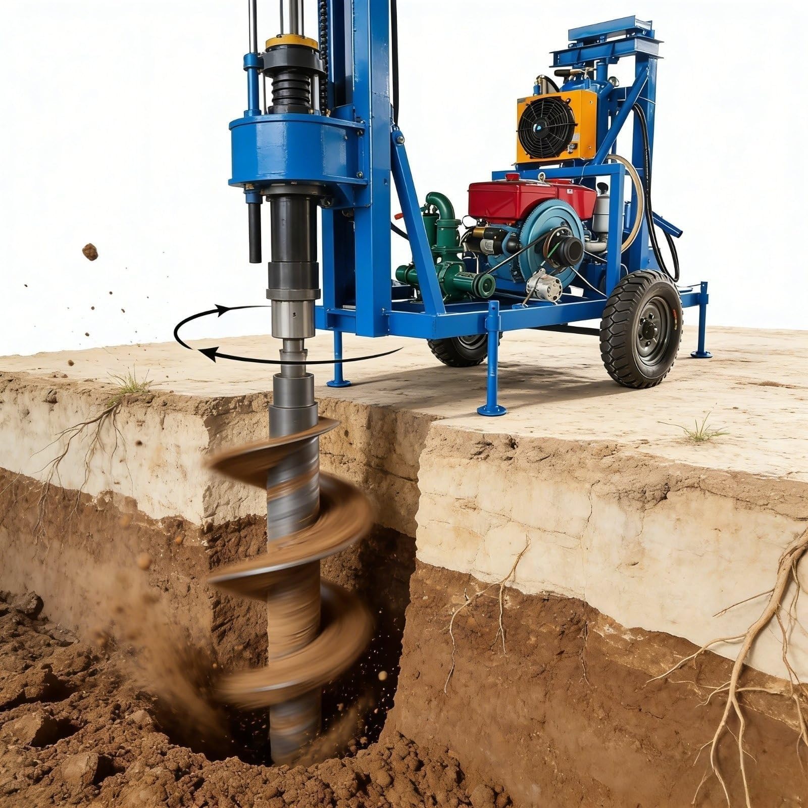 Perceuse de puits d'eau, plate-forme de forage de puits d'eau hydraulique avec équipement de forage portable, forage de puits profond pour les eaux souterraines, l'irrigation agricole et les projets