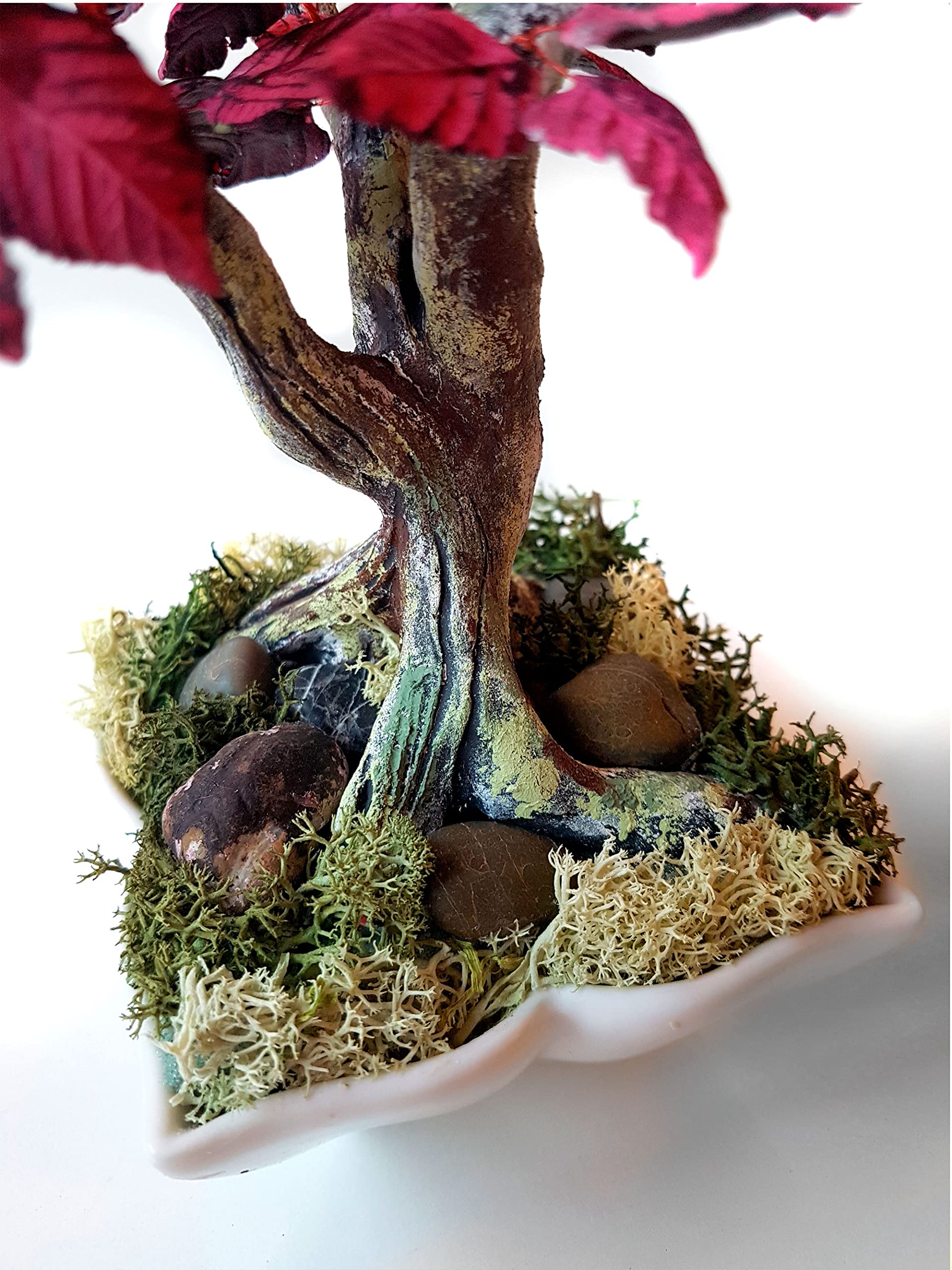 Bonsai Artesanal de Porcelana Fría - Árbol Decorativo Hecho a Mano - Escultura Botánica Zen - 19 cm de Alto