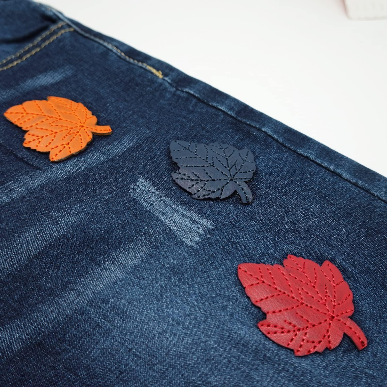 KIDSCOOL SPACE Big Girls Jeans,Elastic Band Inside Maple Leaf Decor Ripped Stretchy Soft Denim Pants