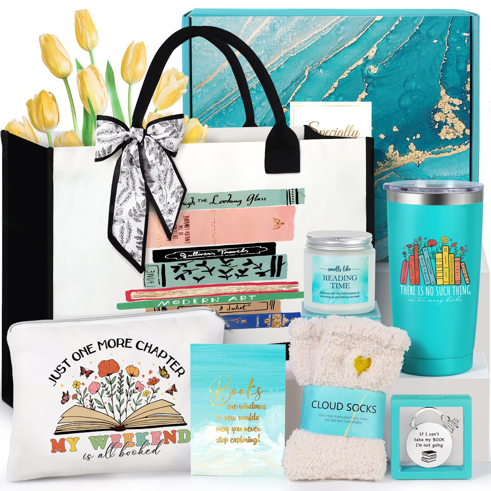 Suhctuptx Book Lovers Gifts, Bookish Gift for Women Book Accessories, Books Club Gift Reading Gifts for Book Lover Readers Teachers Coworker Bookworm Librarian Just a Girl Who Loves Books