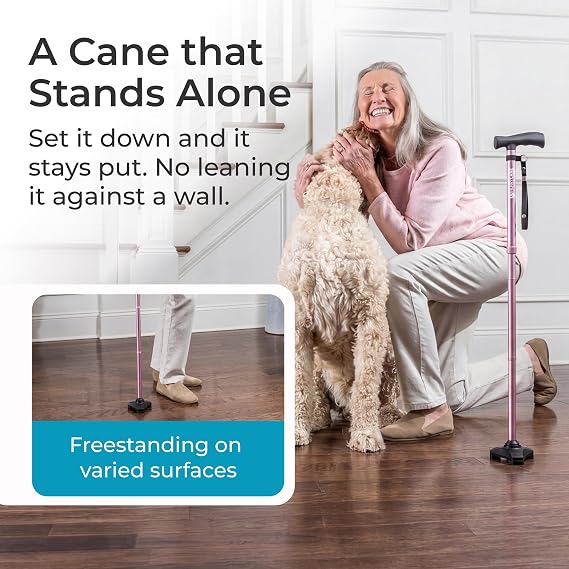 HurryCane HCANE-PP-C2 Freedom Edition Foldable Walking Cane with T Handle