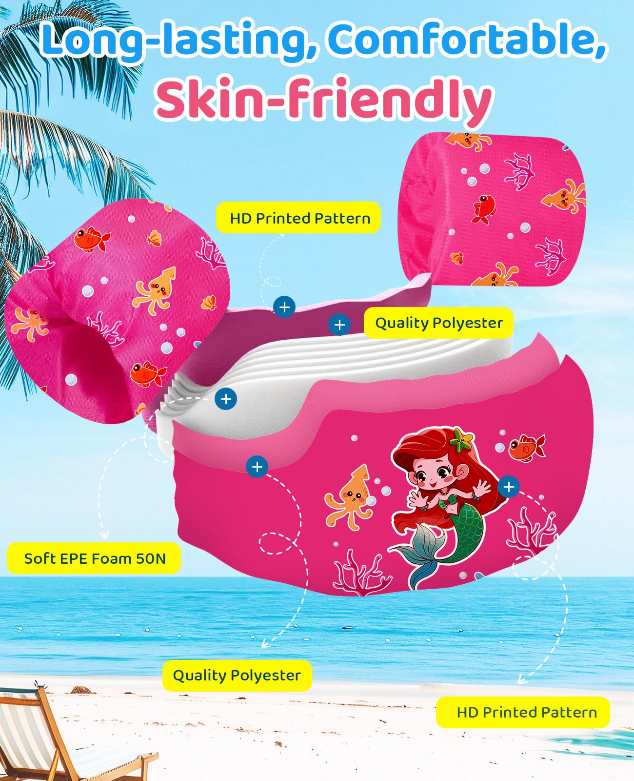 HeySplash Kinder Schwimmflügel, Schwimm Weste für 9-22/15-30 kg Kinder, Kinder Pool Schwimmwesten mit Pfeife, Verstellbare Träger, Doppelschnalle, Schwimmtrainer, Schwimmen Lernen