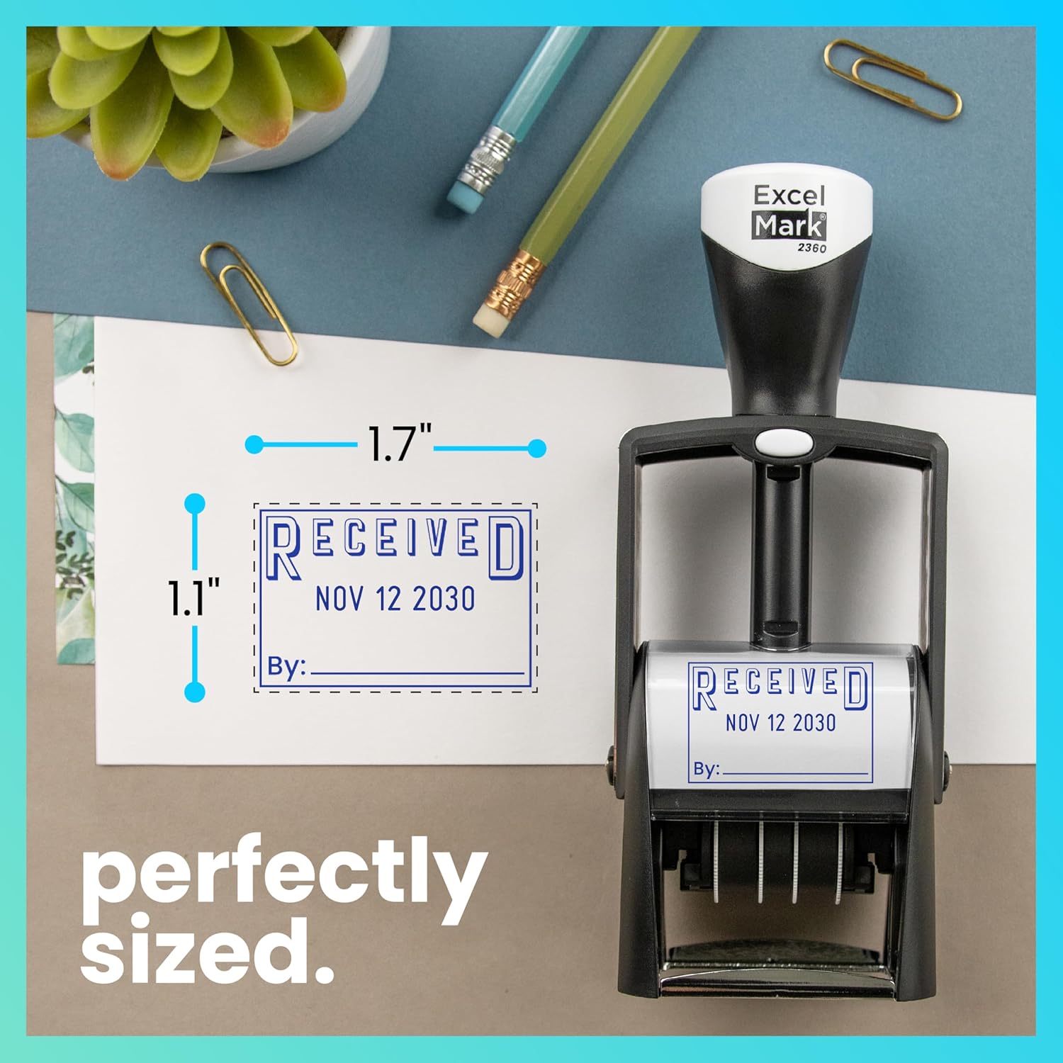 ExcelMark Heavy Duty Self-Inking Date Stamp (Blue, Received)