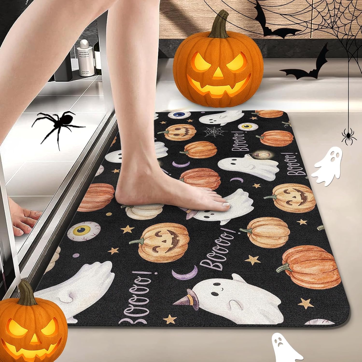 Halloween Bath Mat, 17x30 Inches, Cute Ghost Pumpkin