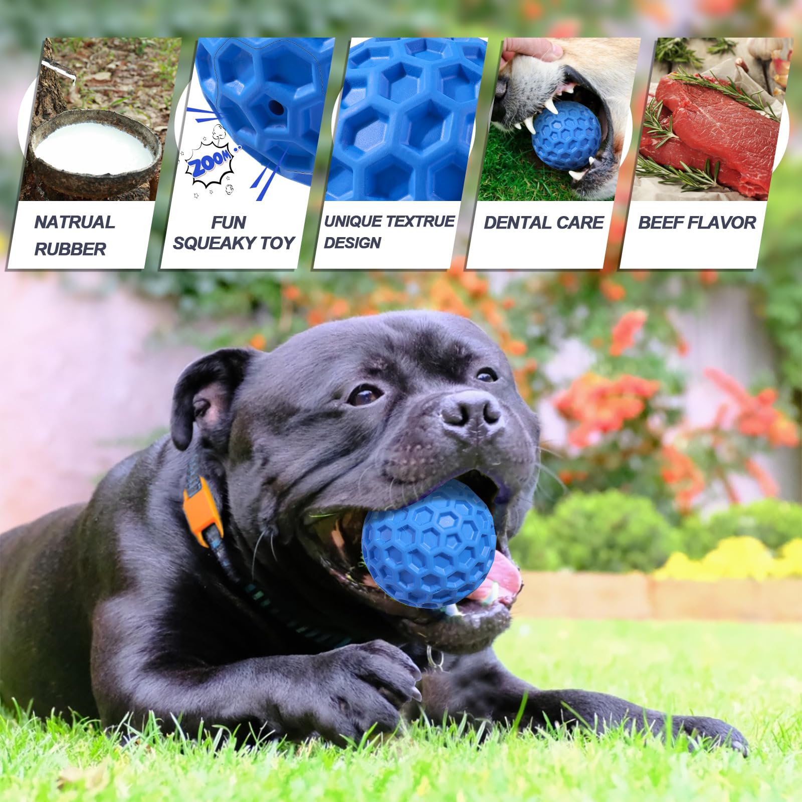 Pelotas chirriantes para perros, paquete de 2 juguetes para perros para masticadores agresivos, razas grandes y medianas, juguetes masticables duraderos y resistentes para perros, bolas de goma
