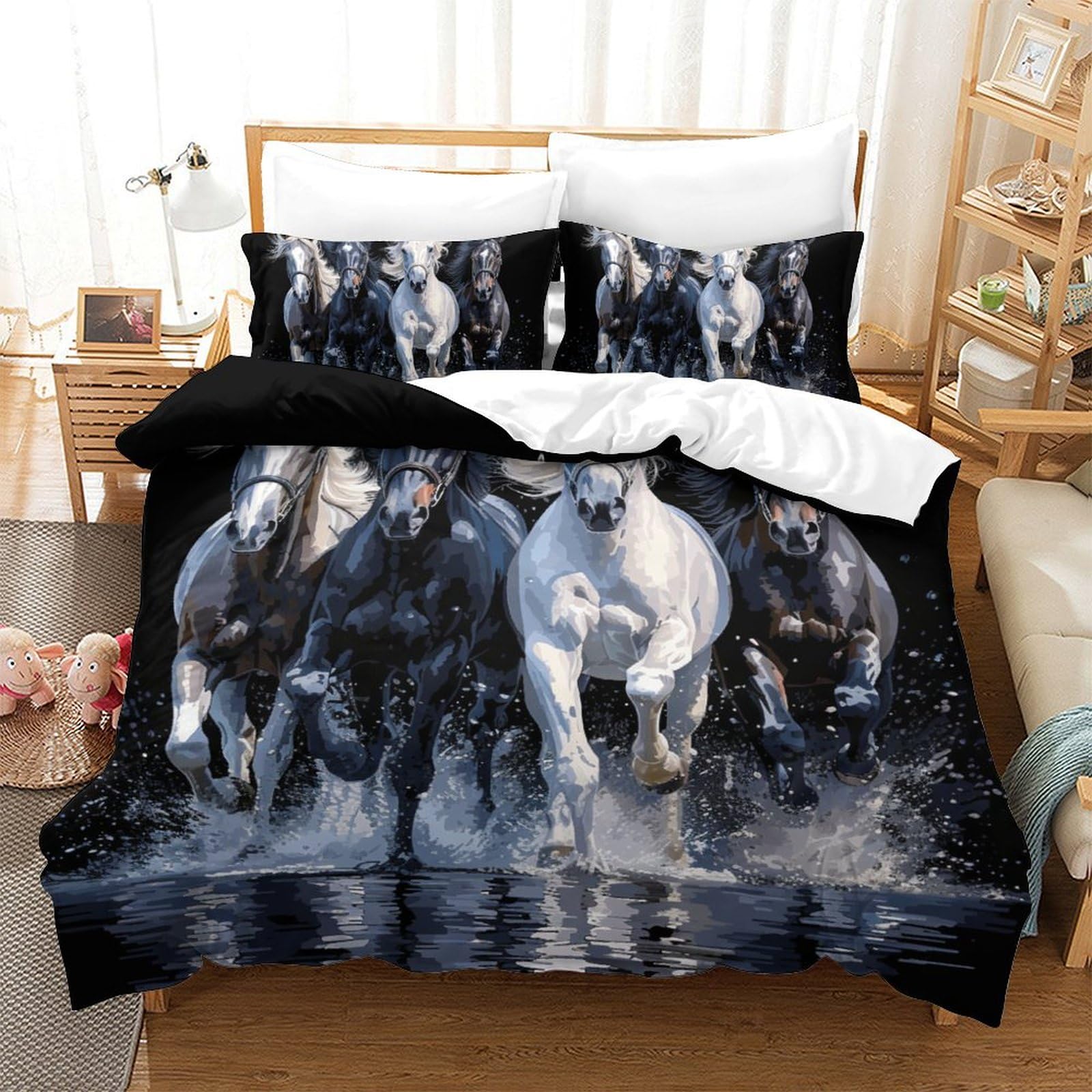 Housse de couette cheval grand lit pour chambre d'adulte et ado