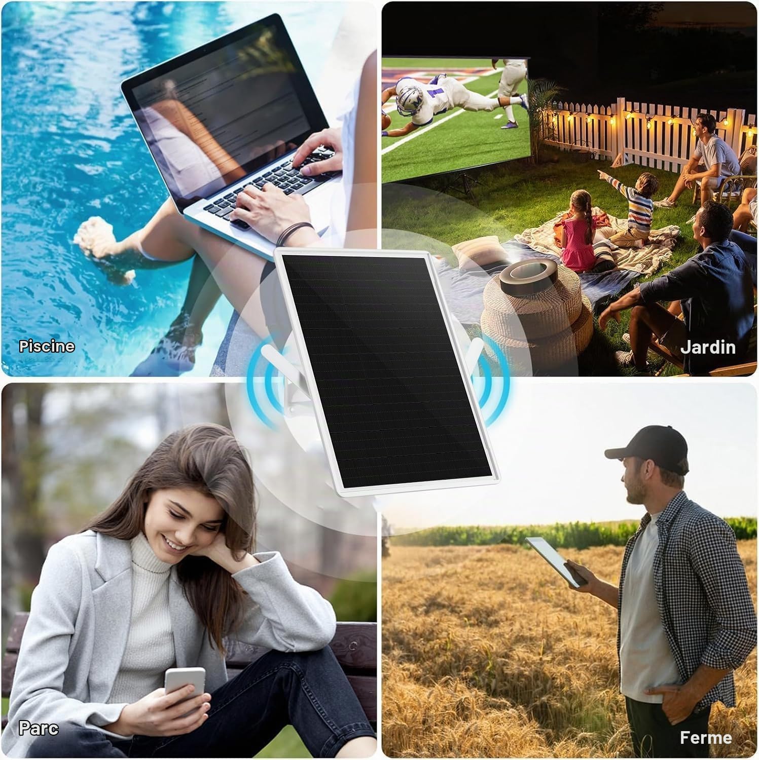 Amplificateur/amplificateur de Signal WiFi Double Bande extérieur pour routeur 2,4GHz, répéteur WiFi,300Mbps,Rayon de Couverture jusqu'à 490 pieds/150mètres,Panneau Solaire 15W/5V,20000mAh IP65 ét