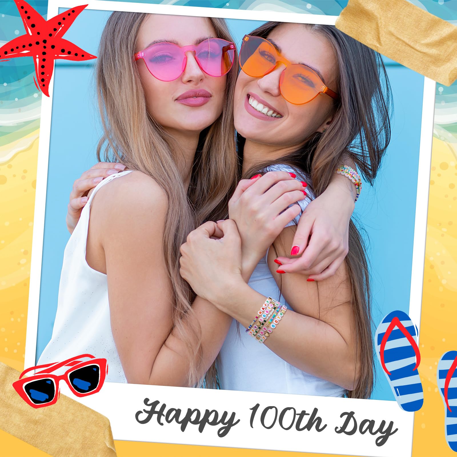 Ecation 96 Pcs Happy 100th Day Beaded Friendship Bracelets Bulk 100th Day Stretch Y2k Colorful Bracelets Cute Adjustable Jewelry for Teacher Party Gifts