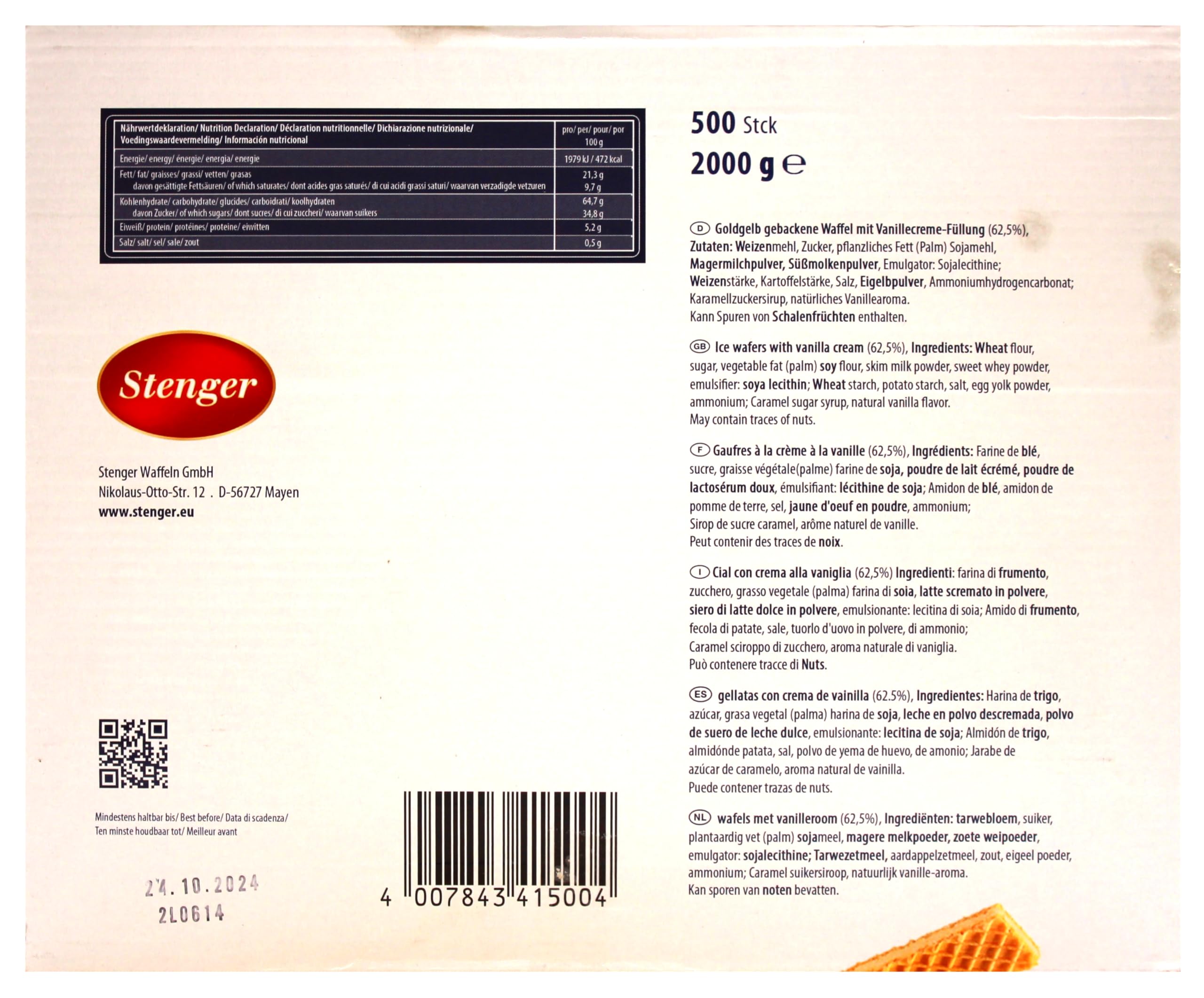 Stenger Eiswaffeln mit Vanillecreme, 3er Pack (3 x 2 kg)