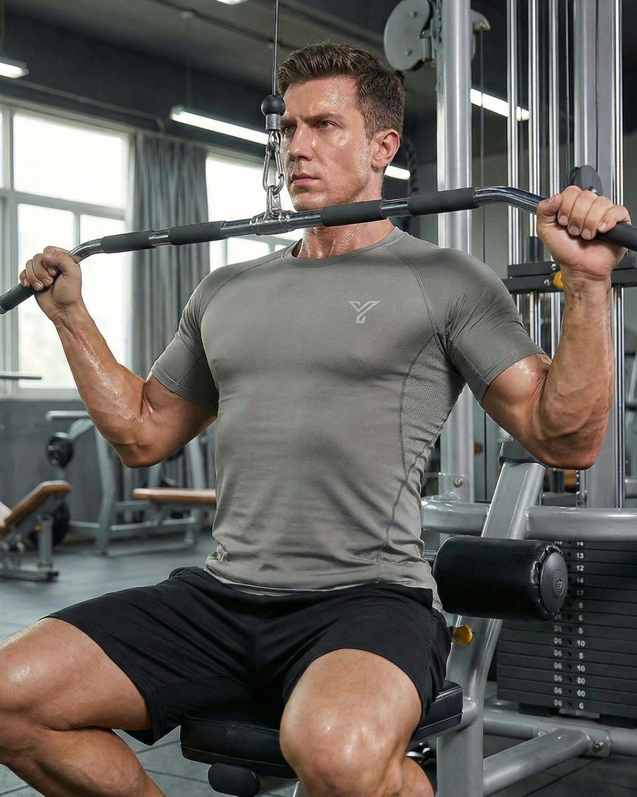 YESWEL Camiseta Compresiva Masculina Pack 5 Unidades, Manga Corta, Tejido Funcional Transpirable, Secado RáPido, Prenda Interior Ligera Ideal para Correr, Entrenamiento Y Gimnasio (M - XL)