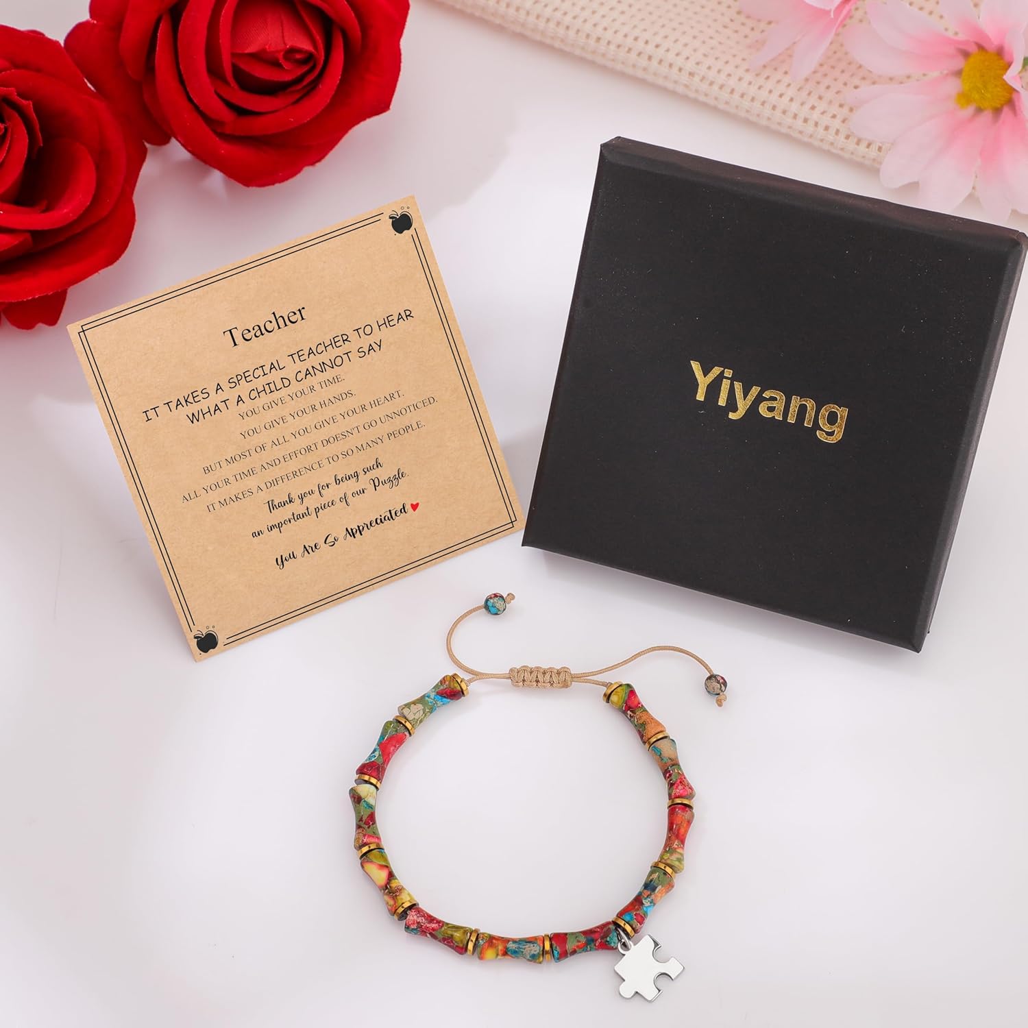 Yiyang Teacher Appreciation Gifts, Bamboo Bracelet for Women Men Boho Healing Jewelry Birthday Retirement Thank You Gifts for Teacher - Image 6