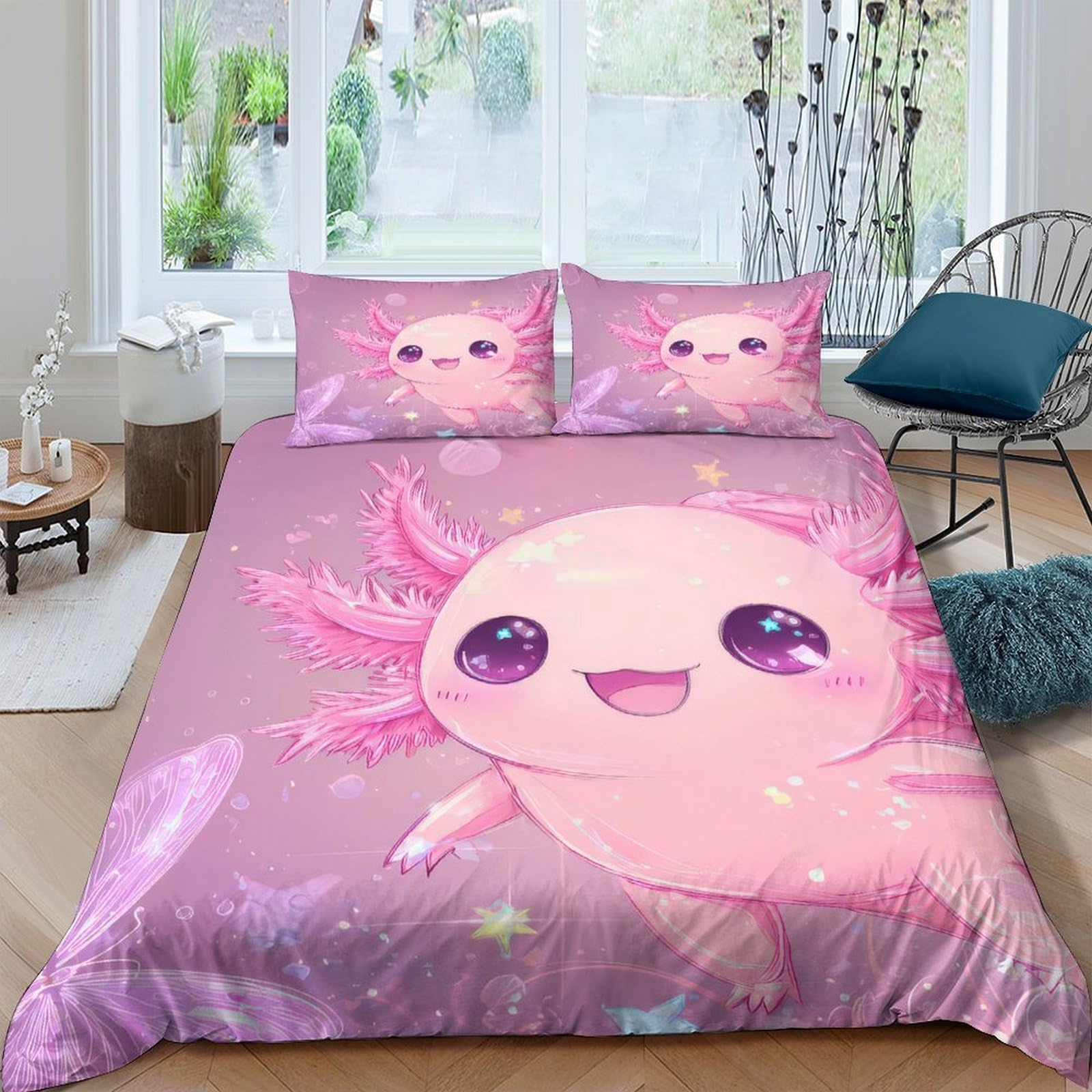 Ctjqhvkz Style-10 3D Printed Pink Axolotl Fitted Sheet Microfiber Soft Cute Cartoon Mattress Cover For Bedroom Guest Room Easy Care Single（135X200cm）
