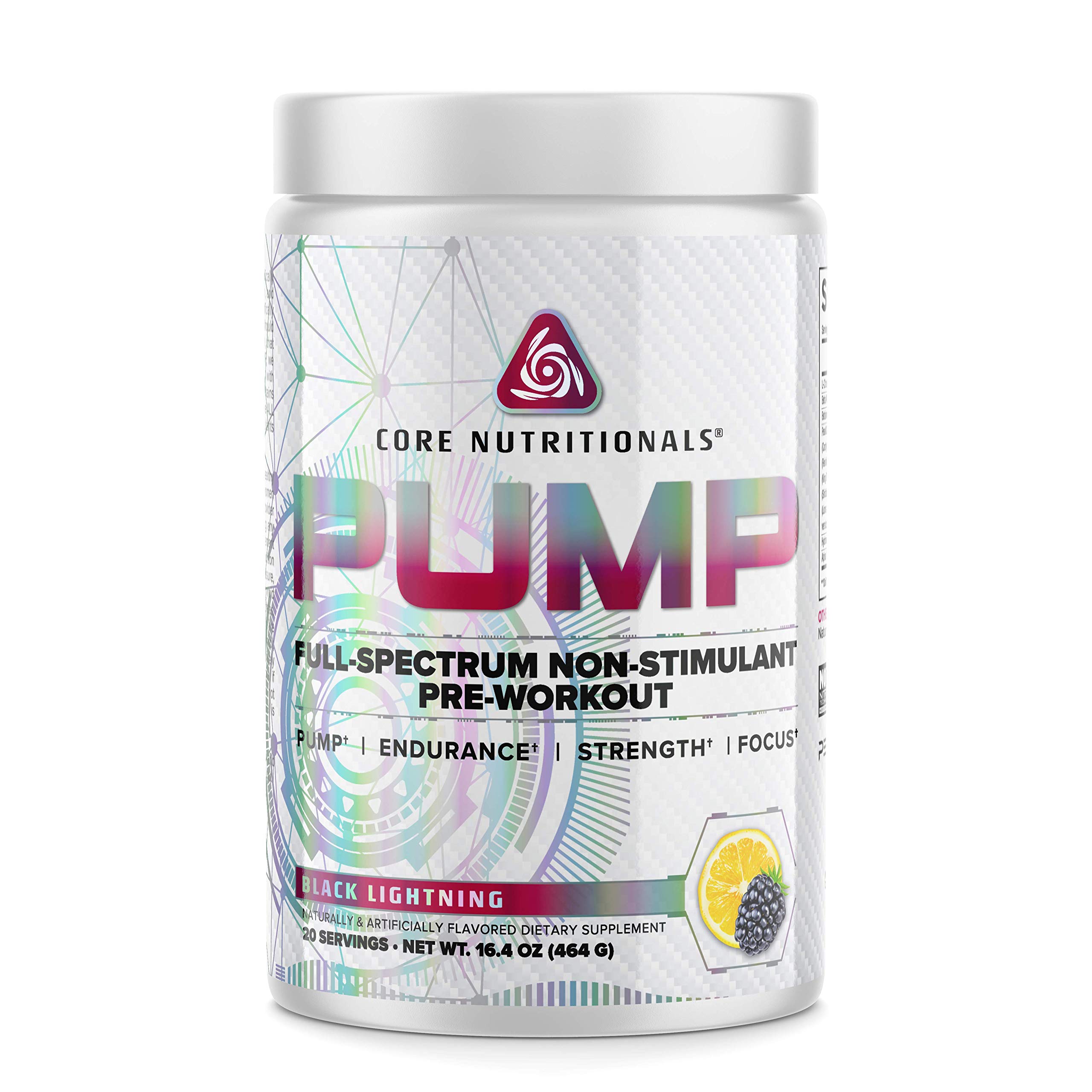 Core NutritionalsPump Full-Spectrum Non-Stimulant Pre-Workout, with N03T Nitrate, Peak02, Alpha GPC, for Maximum Pump, Strength, and Performance 20 Servings (Black Lightning)