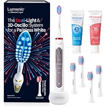 DermRays Lumenic Electric Toothbrush, 4 Replacement Brush Heads, Grey