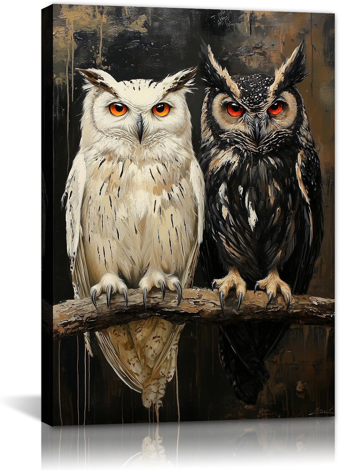Owl on Tree Branch Canvas Wall Art Forest Moon Landscape Picture Print Owl Wildlife Painting Framed Artwork for Living Room Home Office Wall Decor(Artwork-2,16"x24")