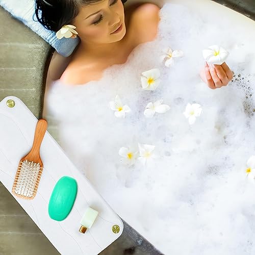 Miniatura 2 de Organizador de fregadero de secado instantáneo, ecológico, antideslizante, acero inoxidable, tono dorado, pies antioxidantes, bandeja de piedra de