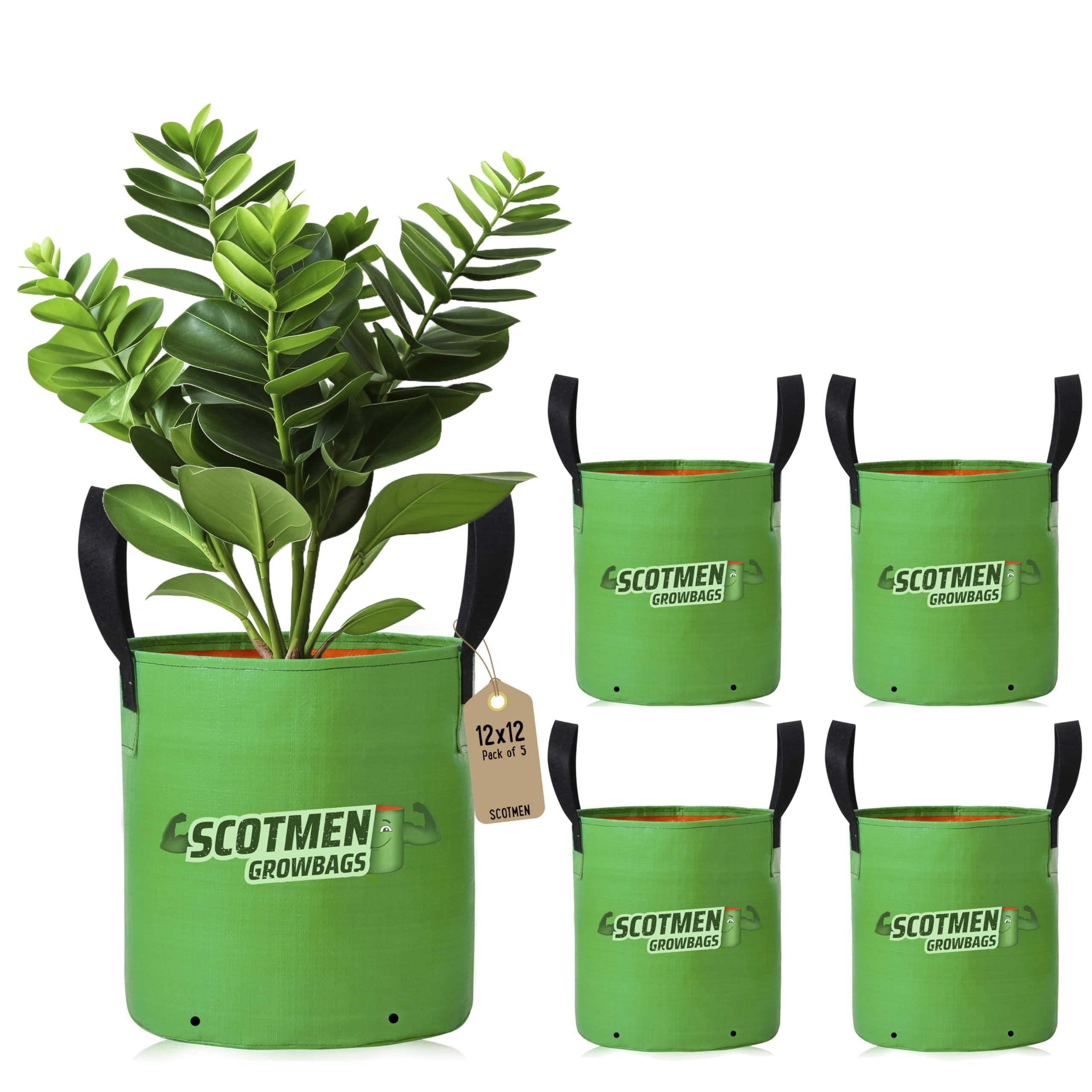 SCOTMEN HDPE UV Protected Black Handle Grow Bags 12x12 Inch Pack of 5 for Vegetable Plant Growing Plastic Bag for Home Terrace Gardening (B0CTZYLTD5) Amazon Price History, Amazon Price Tracker