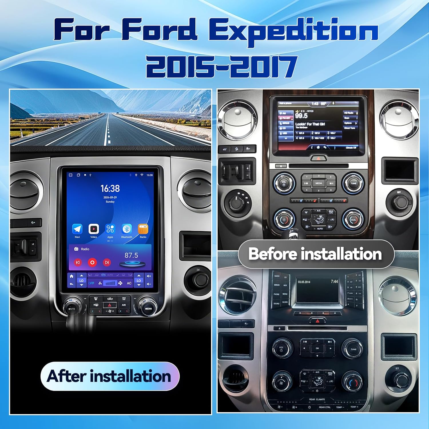 12.1" Qualcomm 8Core 4+64G Radio for Ford Expedition 2015 2016 2017,Android 13 T-Style Vertical Screen Expedition Stereo Carplay Android Auto 5Ghz WiFi 48EQ SWC Mic 1080P Backup Camera