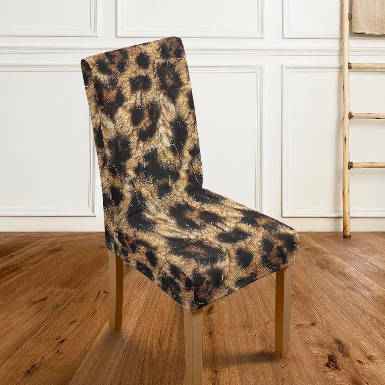 Leopard Print Dining Chair Slipcovers Set of 4 Stretch Parson Chair Covers Washable for Kitchen and Dining Room Chairs Holiday Home Decoration
