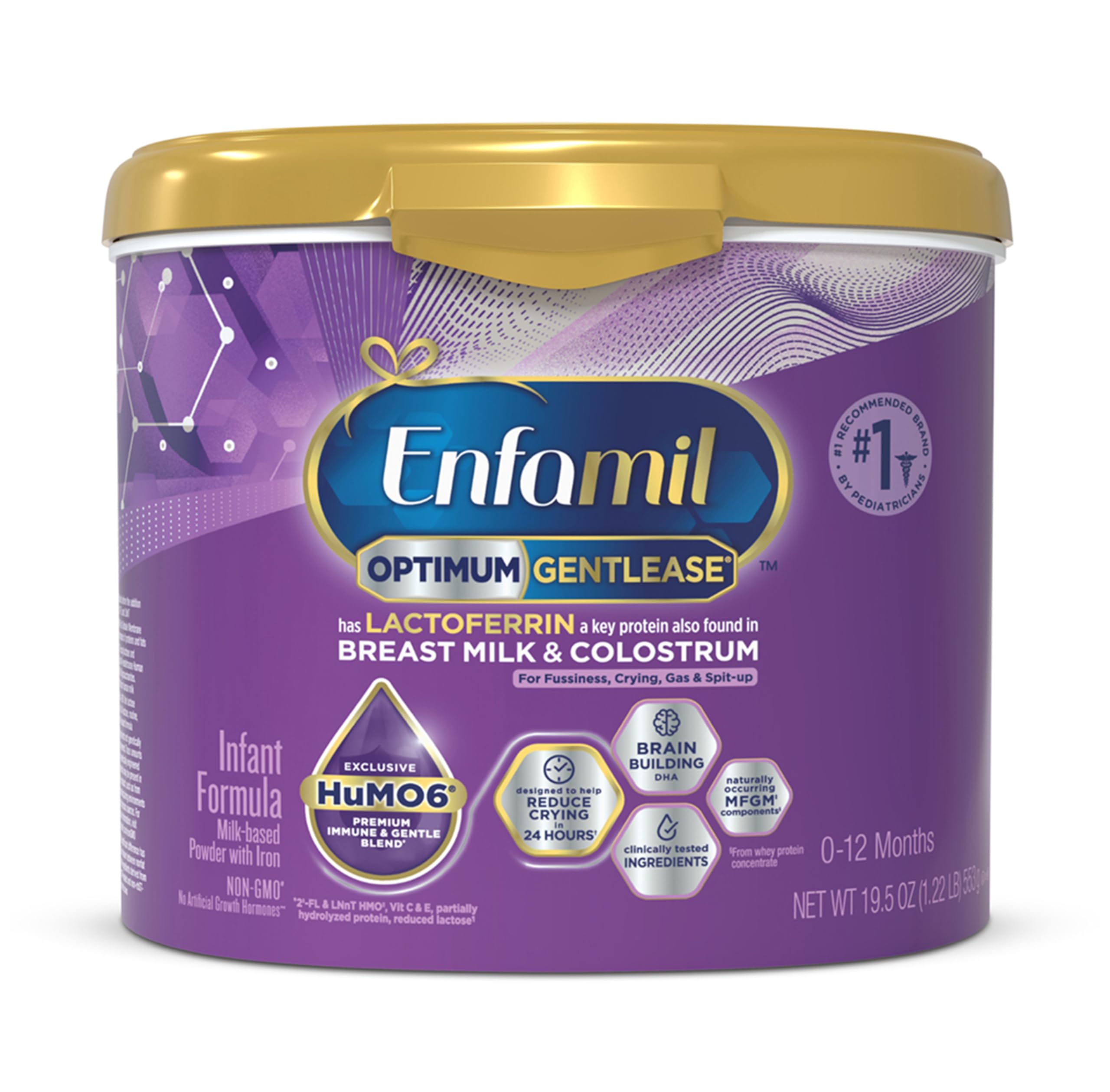 EnfamilOptimum (Enspire) Gentlease, Our Closest Formula to Breast Milk, Immune-Supporting Lactoferrin and Brain-Supporting DHA Baby Formula - Powder 19.5 Oz Tub