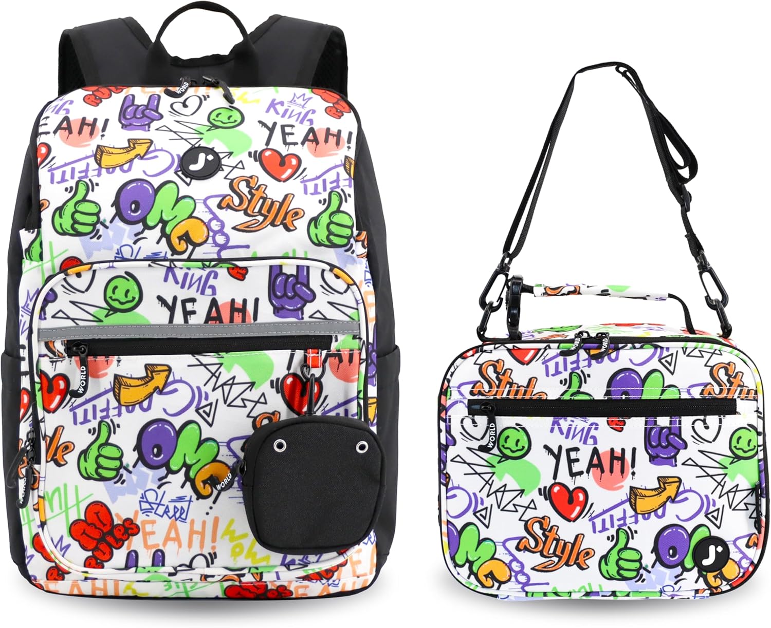 J World New York Junior Set Kids Backpack with Lunch Box. School Bookbag and Lunch Bag, Navy