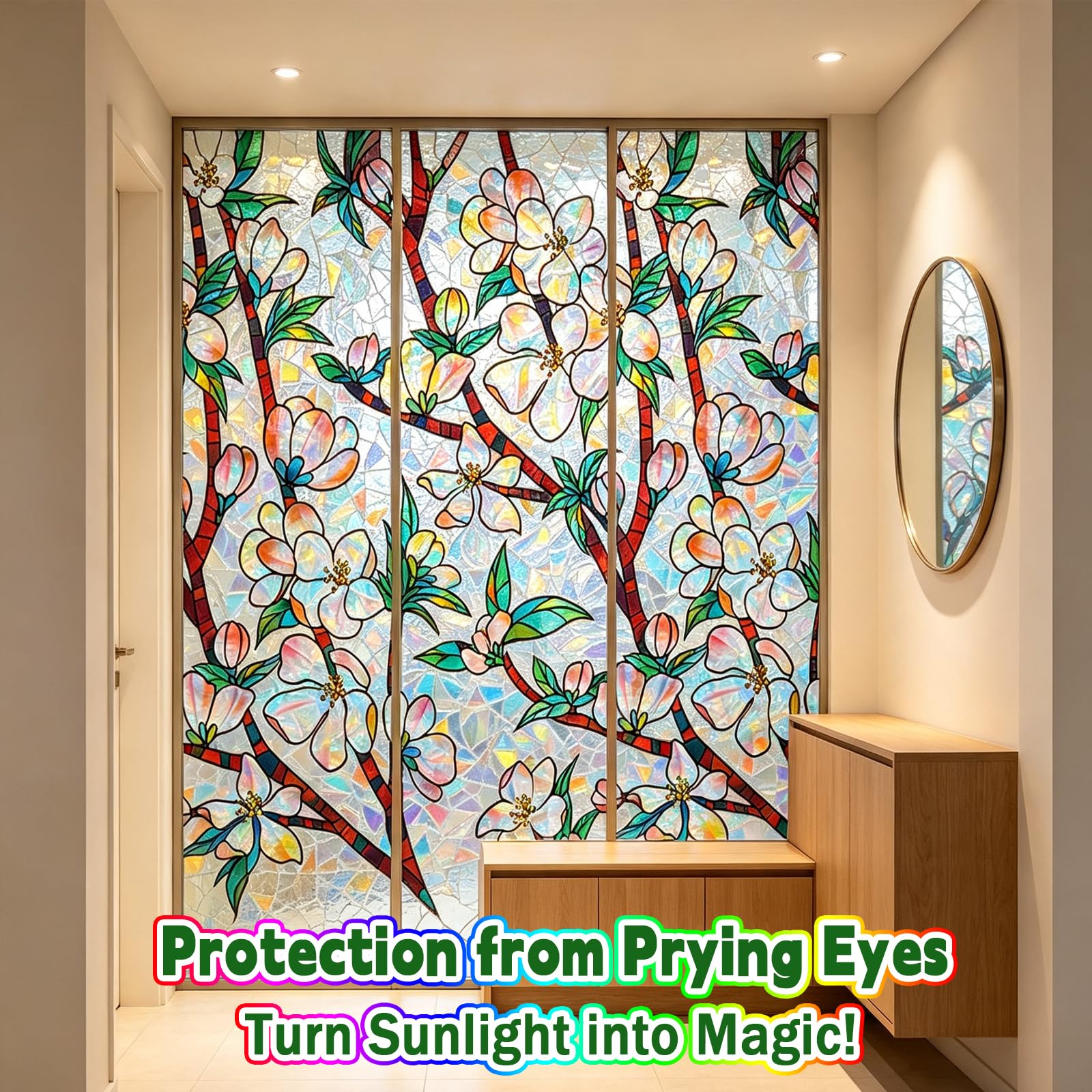 Pellicola Statica per Finestre 50 x 700 cm Pellicola Privacy Finestre 3D Arcobaleno Decorativa Autoadesiva, Anti-Uv e Controllo Del Calore per Casa, Cucina e Ufficio, R