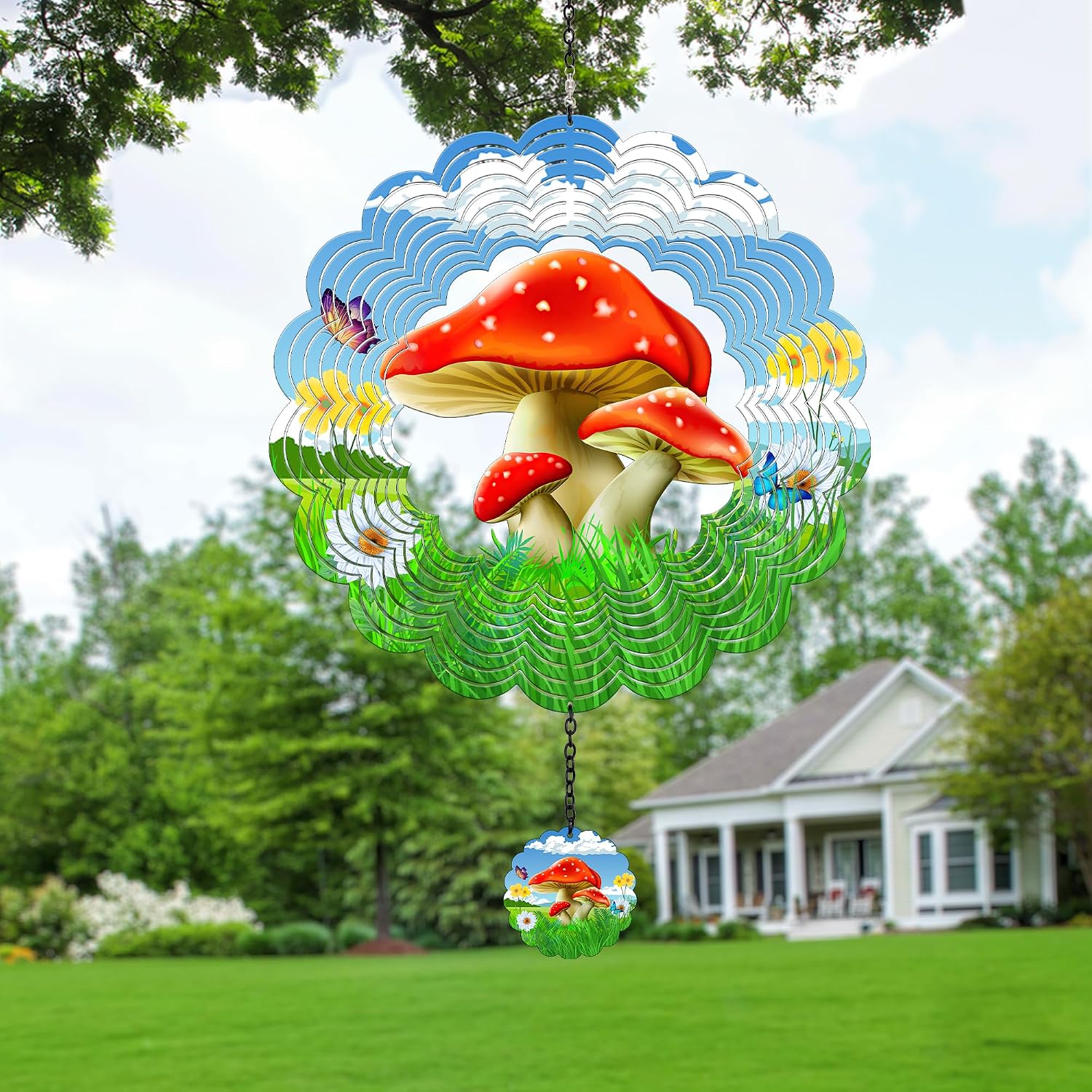 Hanging Outdoor Garden Decor, Colorful Red Mushroom Wind Spinners, Ornaments Kinetic Yard Art, Unique Gifts for Women