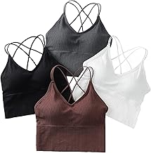 heekpek Women's Sports Bra Push Up Bustier Elasticity Spaghetti Bra Top with Padded and Crossed Shoulder Straps Bralette Lift Yoga Bra for Gymnastics Running Jogging