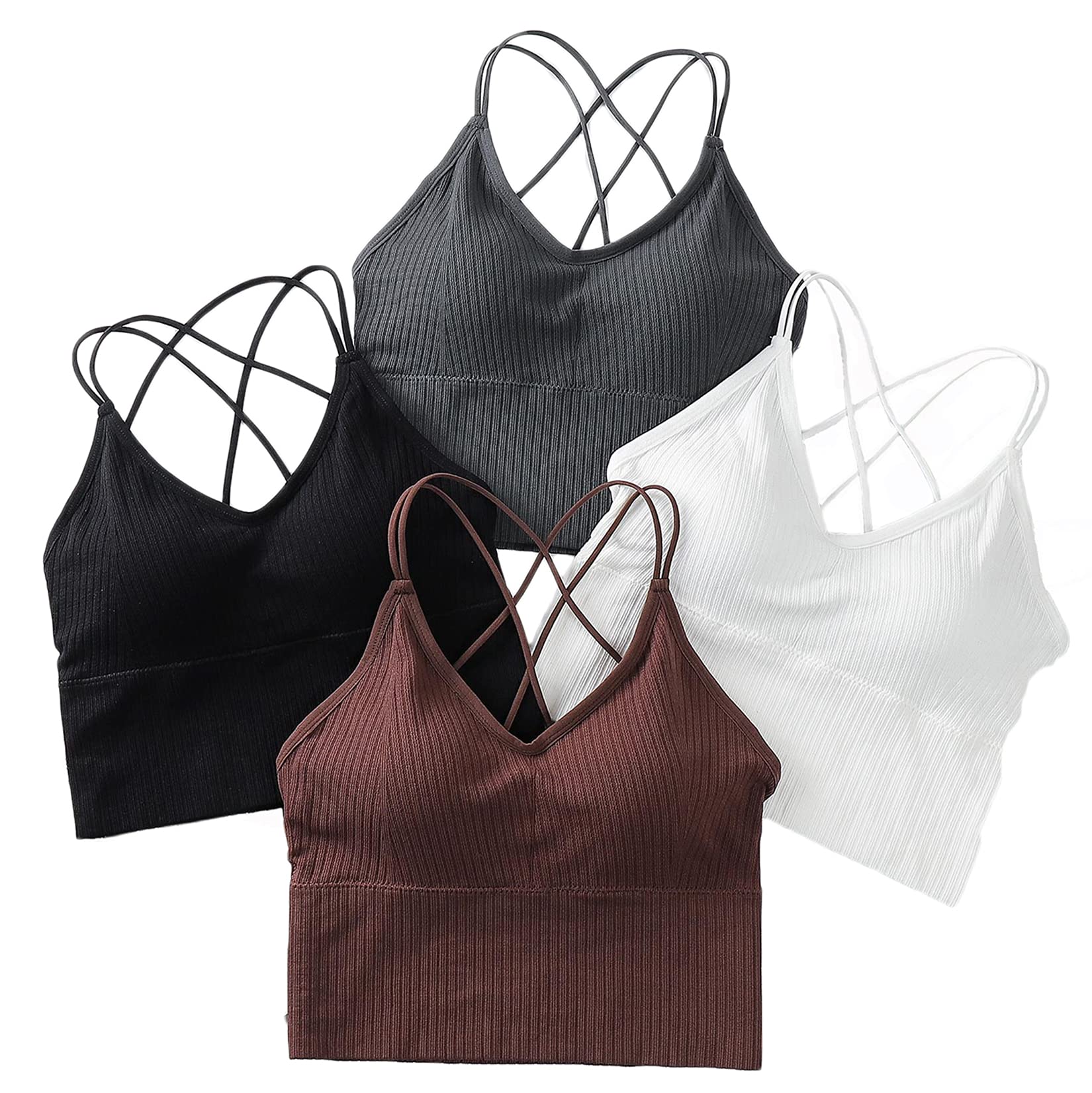heekpek Sport BH Damen Bustier BH Ohne Bügel Sport Bra Top Spaghettiträger Cross Back Design Push up BH für Yoga Fitness