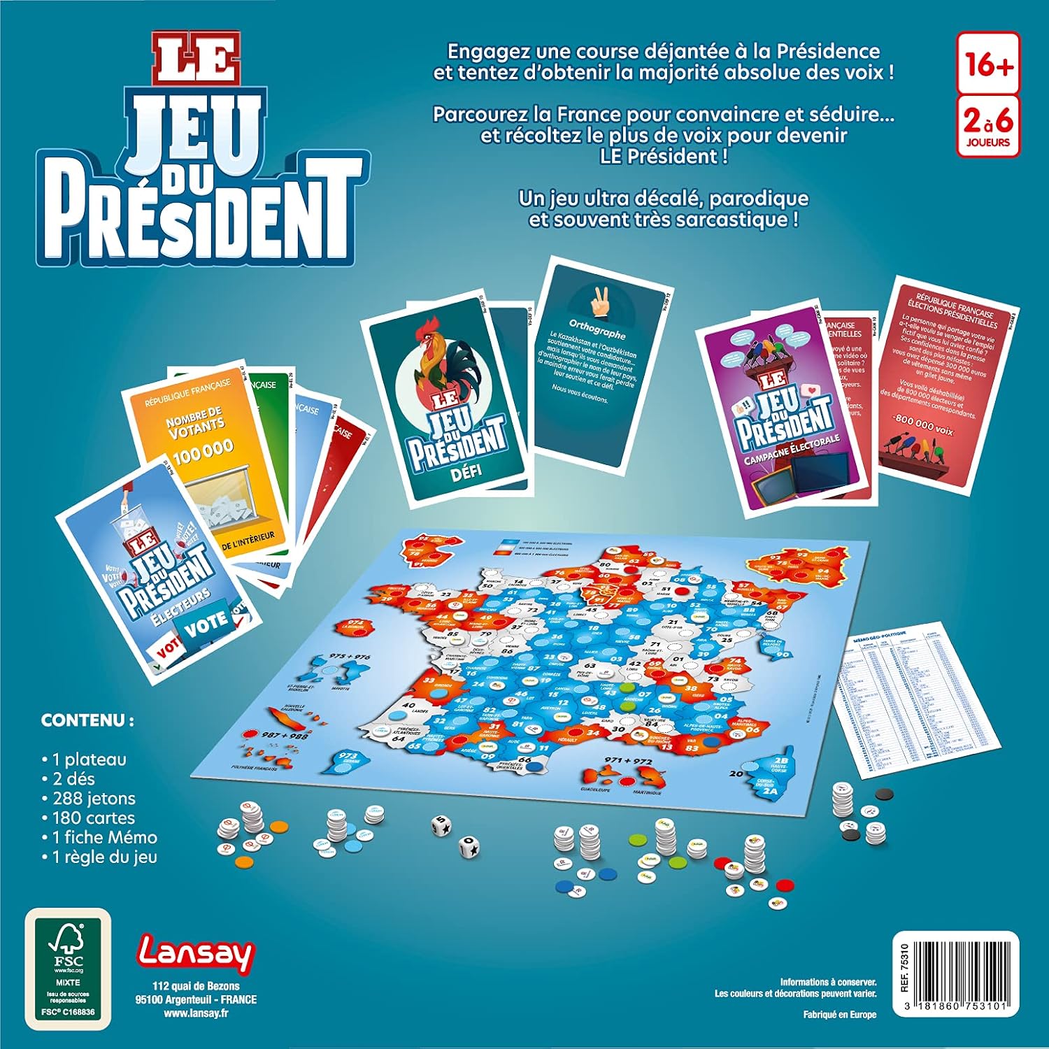 LANSAY - LE JEU DU PRÉSIDENT Jeu de société - 2 a 6 joueurs - Des 16 ans, Multicolored - Image 5