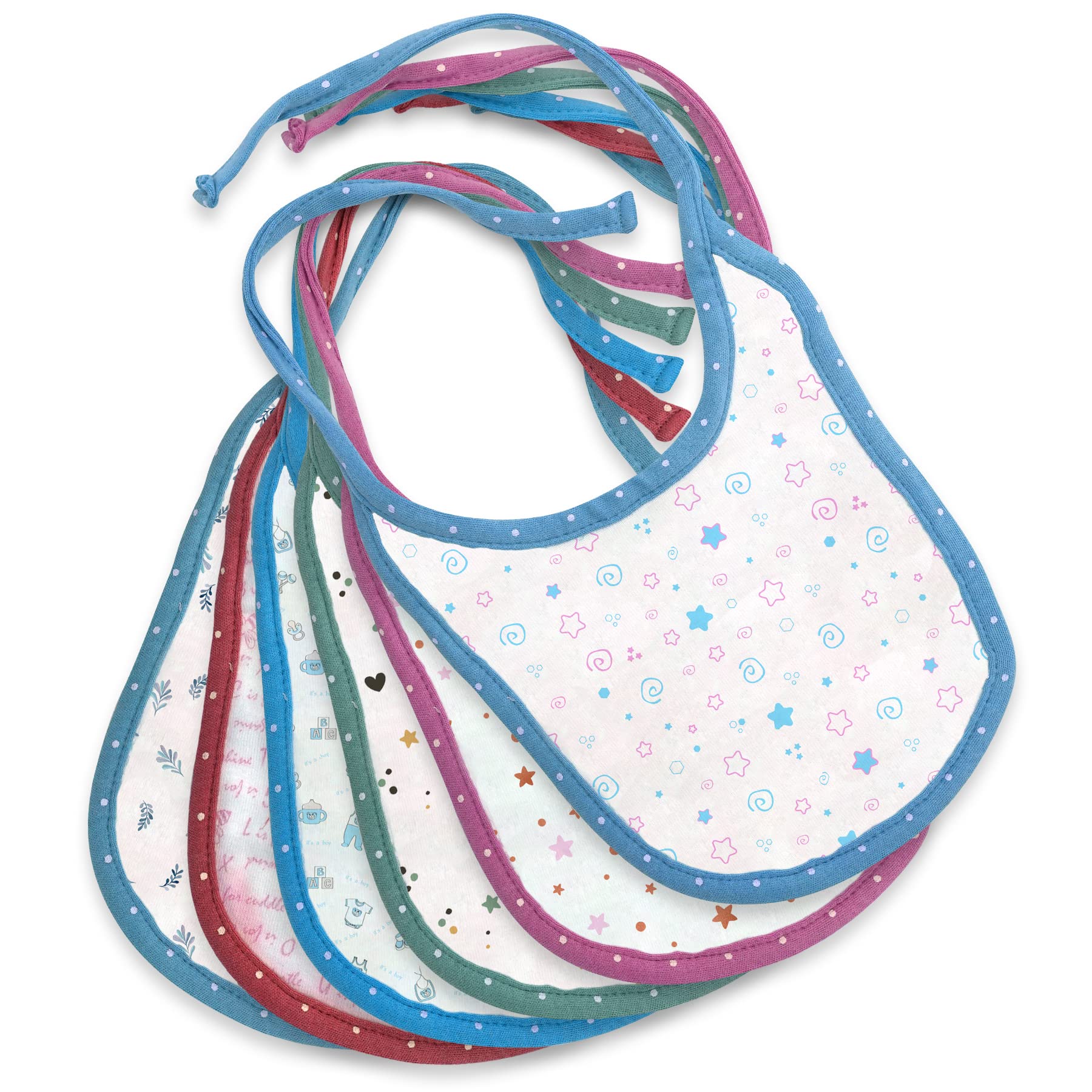 BAYBEE Baby Cotton Bibs Apron for Infants, Printed Knot Adjustable Bibs for feeding Babies, Washable Feeding Bibs for Boys & Girls Small (Pack of 6) (Assorted)