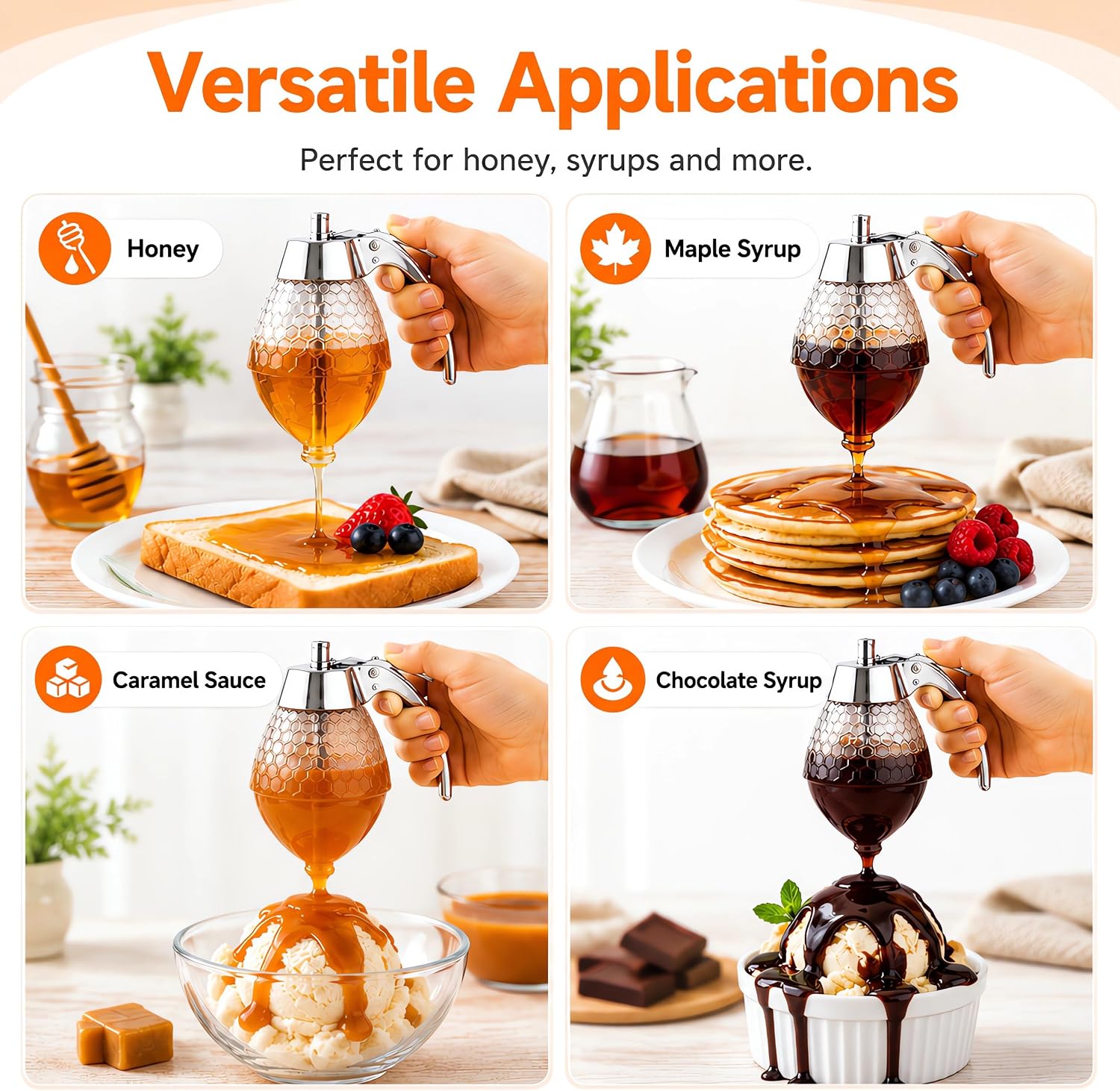 Honey Dispenser with Stand, 8oz No-Drip Honeycomb Glass Jar (8oz) image 5