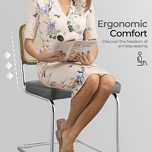 Miniatura 7 de Zouron Mid-Century - Sillas de comedor modernas, sillas de cocina con acento de ratán con respaldo de ratán, sillas de tela tapizadas sin brazos con