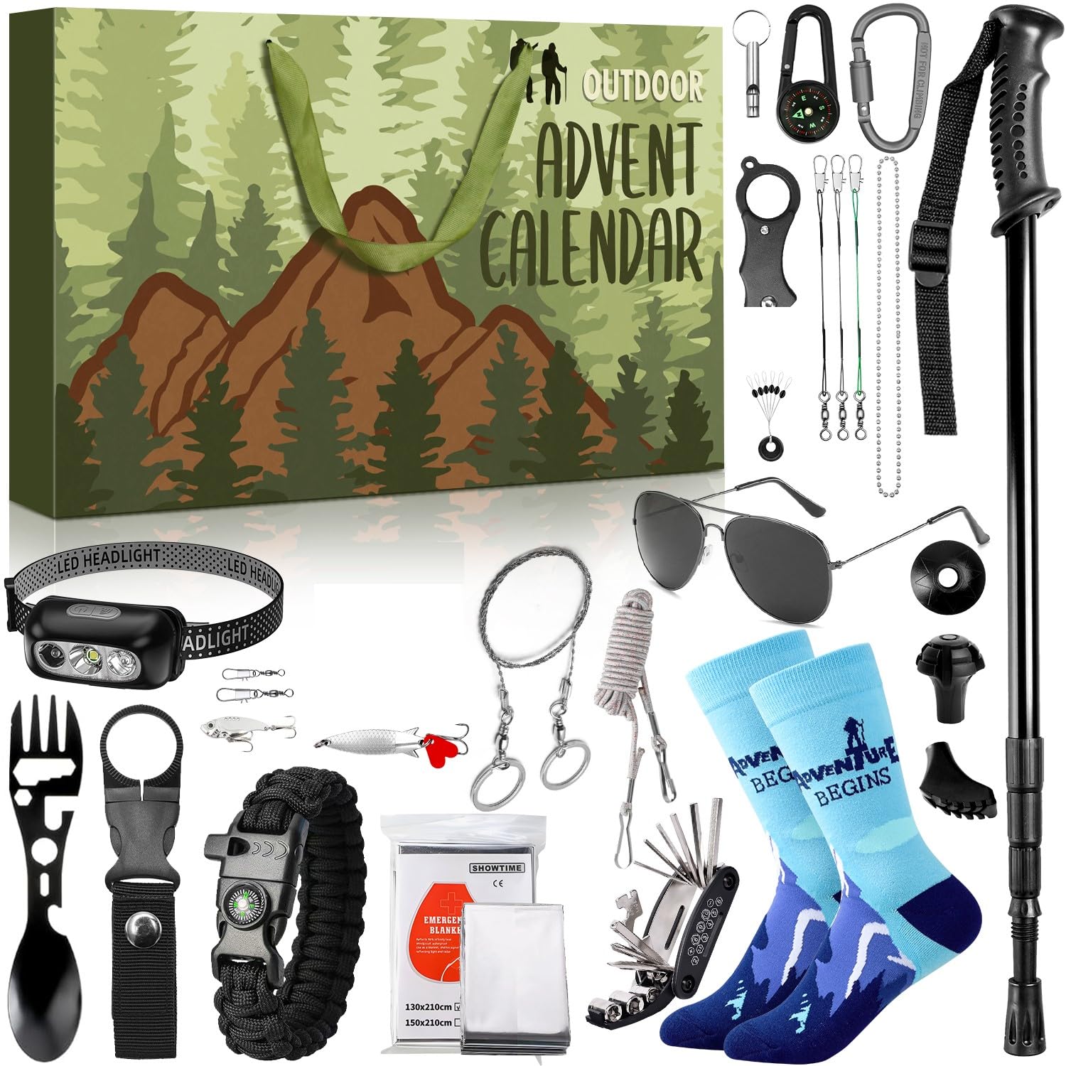 iZoeL Calendario Avvento Uomo Calendario Avvento Adulti Idee Regalo Natale 2025 - Accessori Campeggio/Ciclismo/Alpinismo/Viaggi/Avventura, Regali Natale per Padre Fratello Nonno Zio Fidanzato